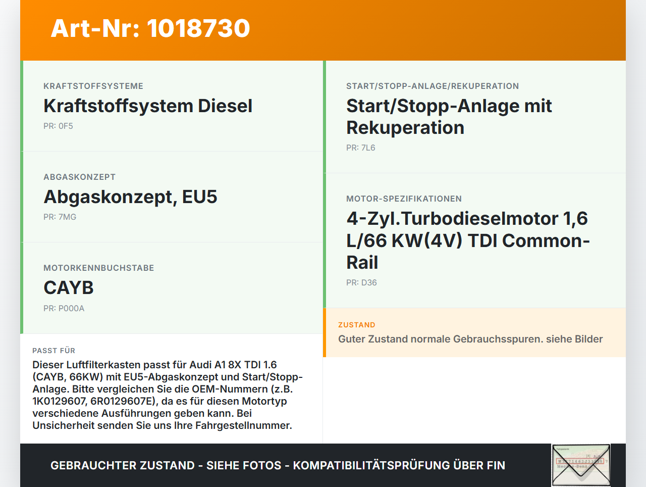 Audi A1 8X 10-14 TDI 1,6 66KW Luftfilterkasten Luftfiltergehäuse Filterkasten Audi A1 8X 10-14 08.08.2011 1K0129607... Vorschau 3