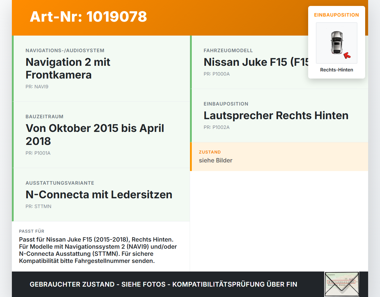 Nissan Juke F15 15-18 Lautsprecher Rechts Hinten Nissan Juke F15 15-18 01.01.2017 gebraucht Vorschau 3