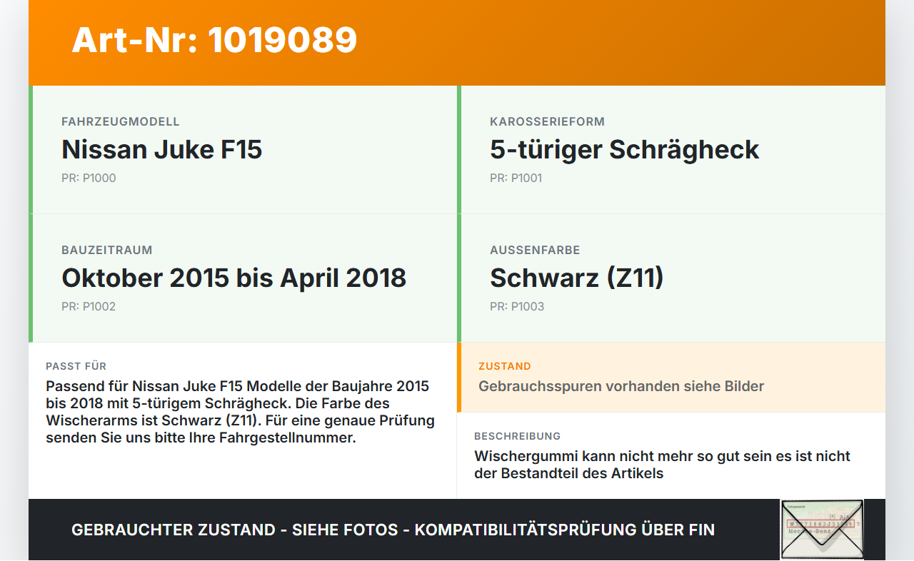 Nissan Juke F15 15-18 Heckwischerarm Wischerarm für Heckscheibe Nissan Juke F15 15-18 01.01.2017 2888901G0A gebraucht Vorschau 3