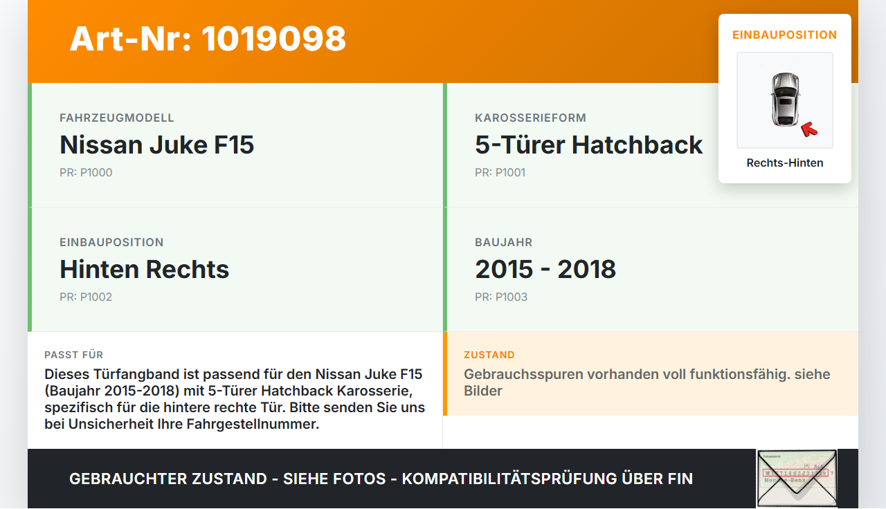 Nissan Juke F15 15-18 Türfangband Türbremse Türanschlag Rechts Hinten Nissan Juke F15 15-18 01.01.2017 gebraucht Vorschau 3