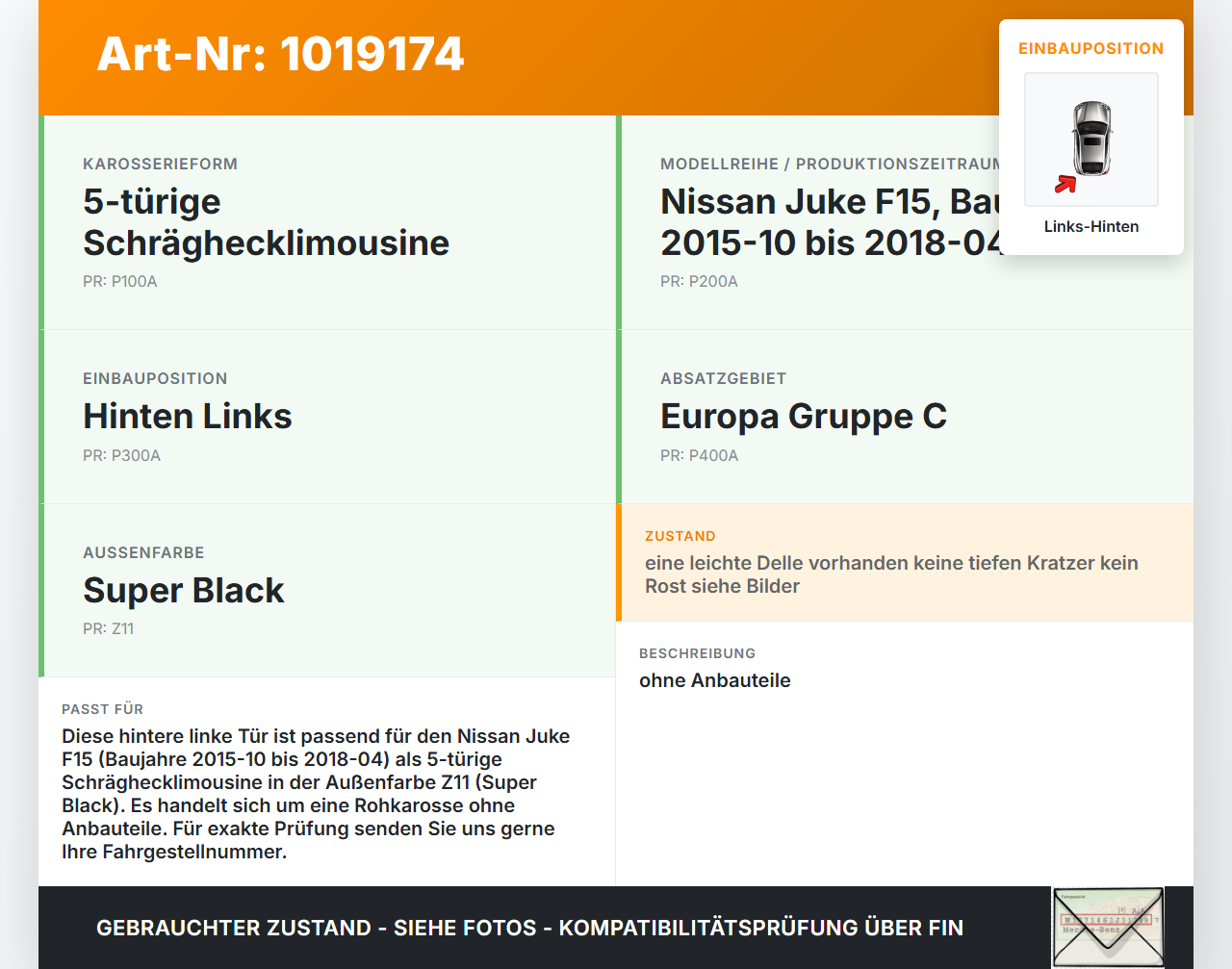 Nissan Juke F15 15-18 Tür Links Hinten Z11 Nissan Juke F15 15-18 01.01.2017 gebraucht Vorschau 3