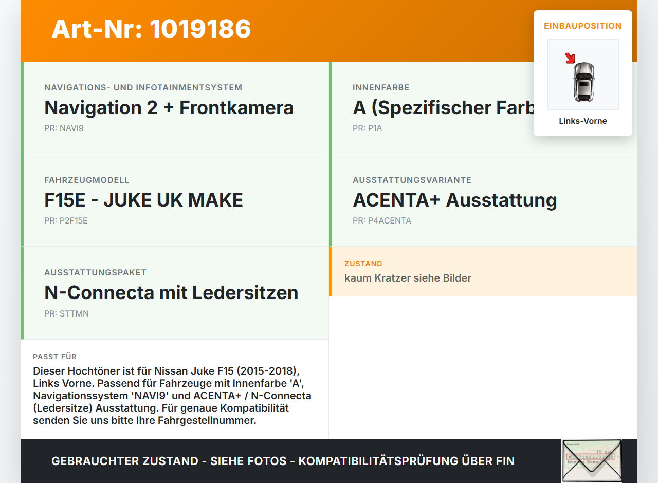 Nissan Juke F15 15-18 Lautsprecher Hochtöner Links Vorne Nissan Juke F15 15-18 01.01.2017 gebraucht Vorschau 3