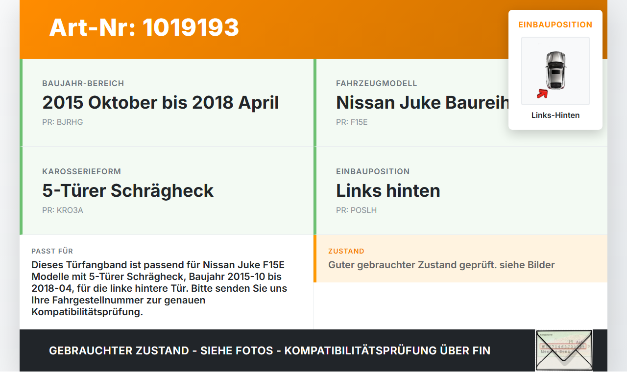 Nissan Juke F15 15-18 Türfangband Türbremse Türanschlag Links Hinten Nissan Juke F15 15-18 01.01.2017 gebraucht Vorschau 3