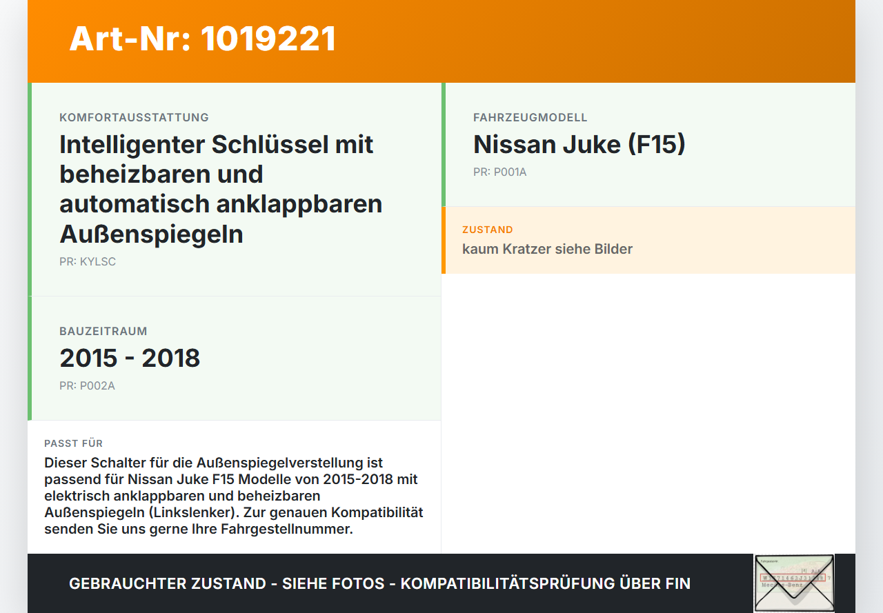 Nissan Juke F15 15-18 Spiegelverstellung Aussenspiegel Schalter Nissan Juke F15 15-18 01.01.2017 25570CT01B gebraucht Vorschau 3
