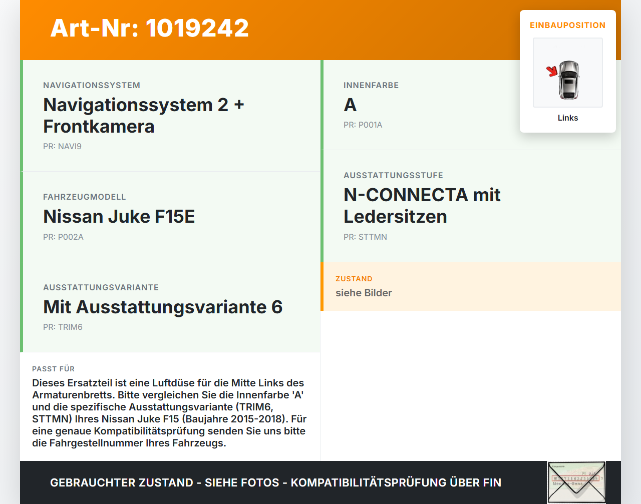 Nissan Juke F15 15-18 Luftdusche Luftdüse Mitte Links Nissan Juke F15 15-18 01.01.2017 687511KE0A gebraucht Vorschau 3