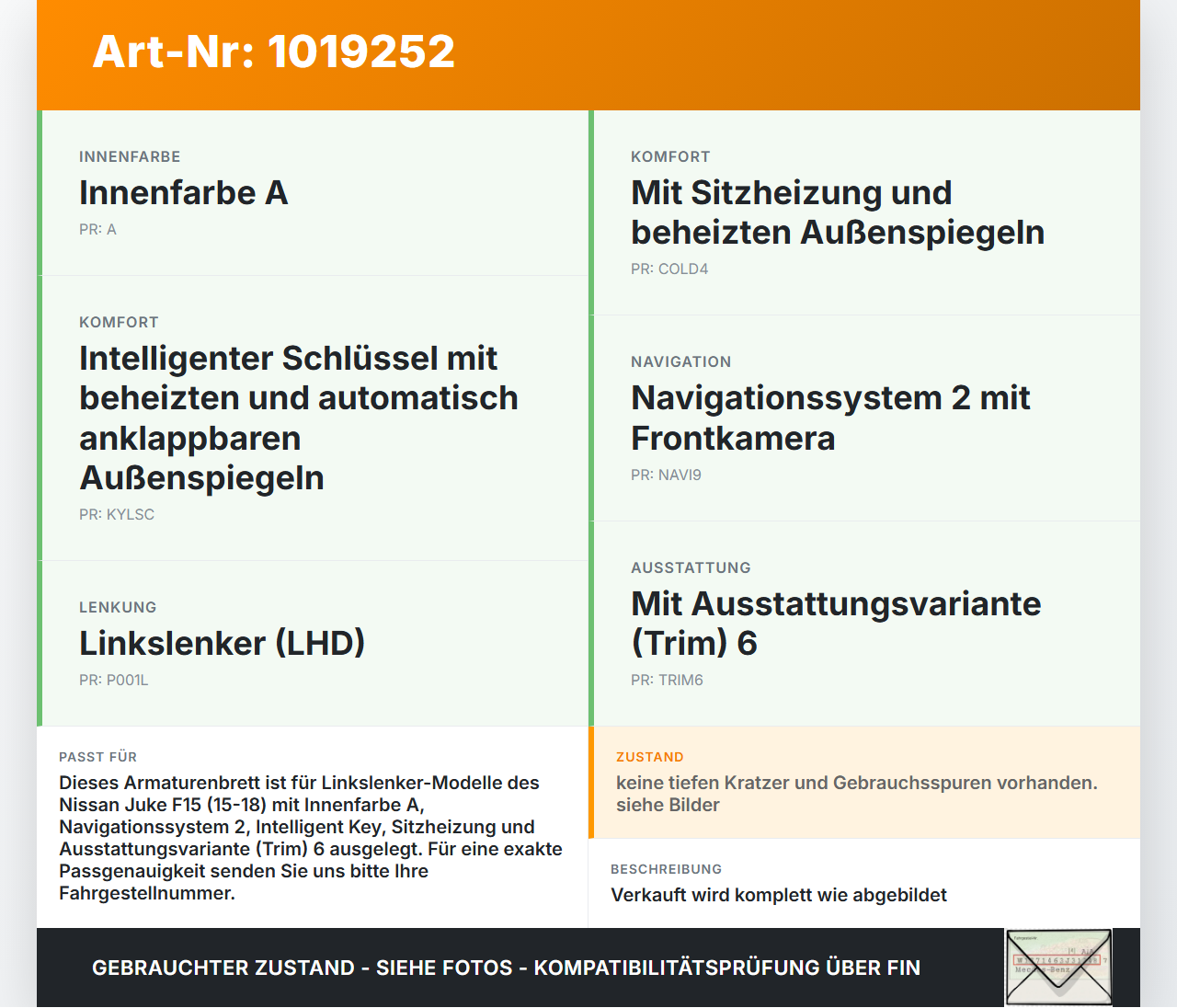 Nissan Juke F15 15-18 Armaturenbrett Panel komplett Nissan Juke F15 15-18 01.01.2017 682001KP3A PAB-3-1015 gebraucht Vorschau 3