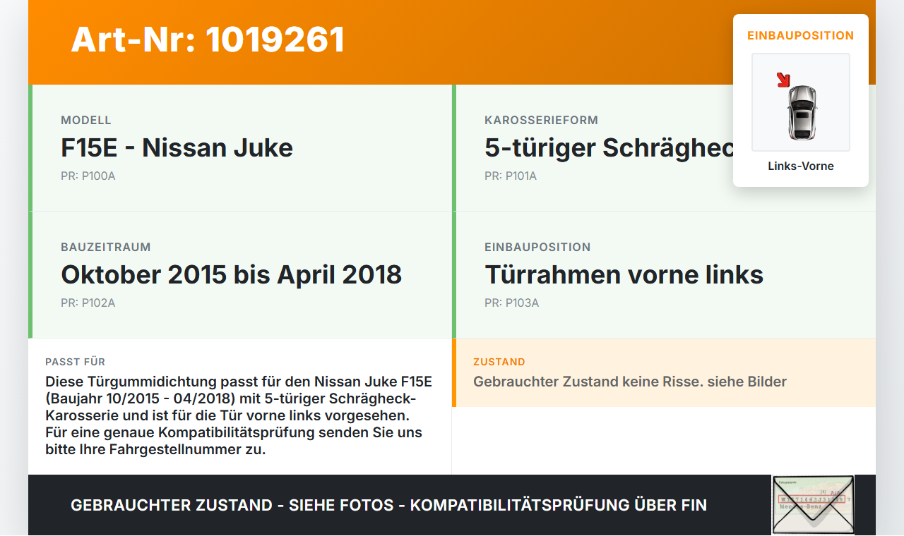 Nissan Juke F15 15-18 Dichtung für Rahmen Tür Links Vorne Nissan Juke F15 15-18 01.01.2017 gebraucht Vorschau 3