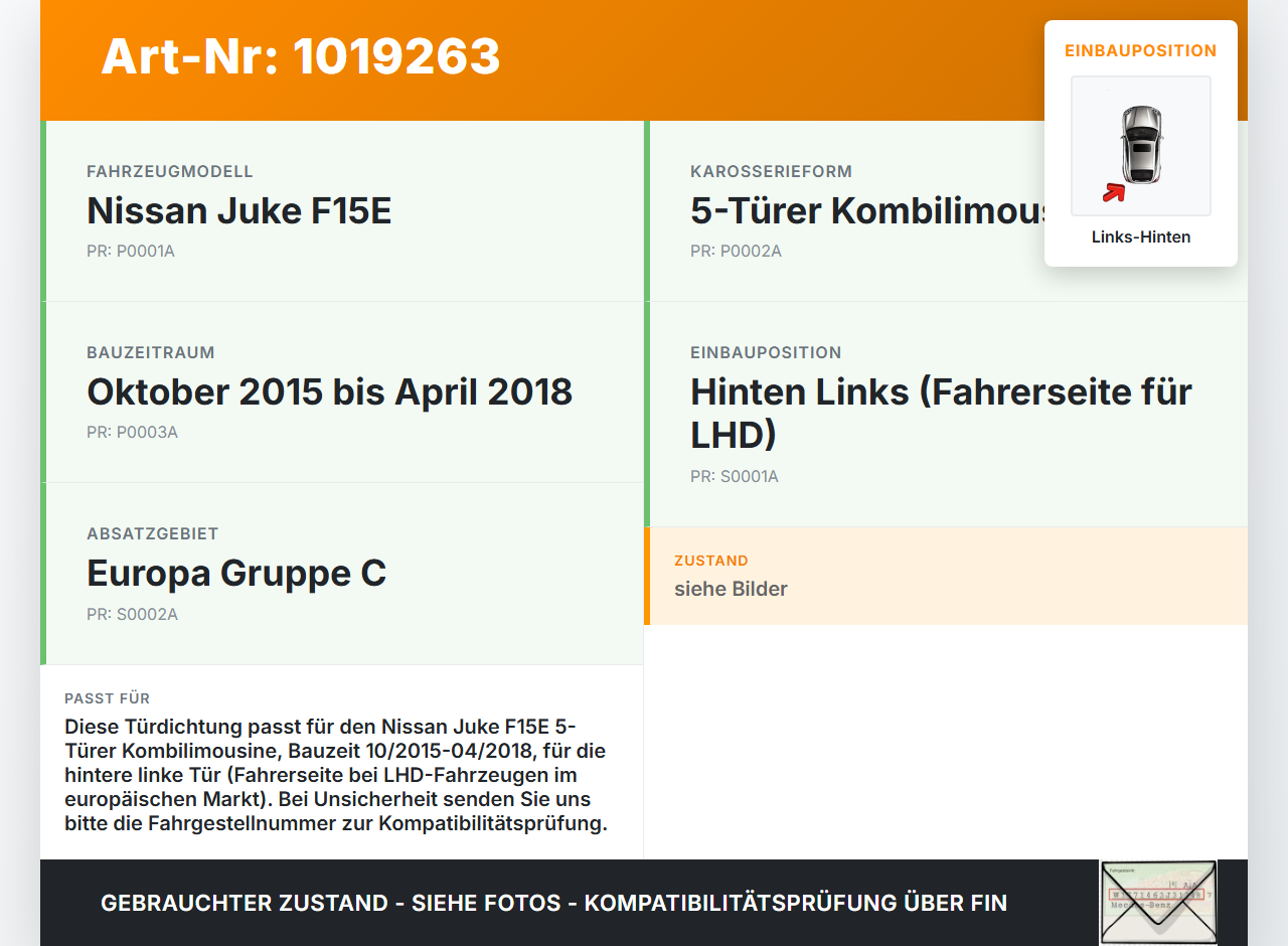 Nissan Juke F15 15-18 Dichtung für Rahmen Tür Links Hinten Nissan Juke F15 15-18 01.01.2017 gebraucht Vorschau 3
