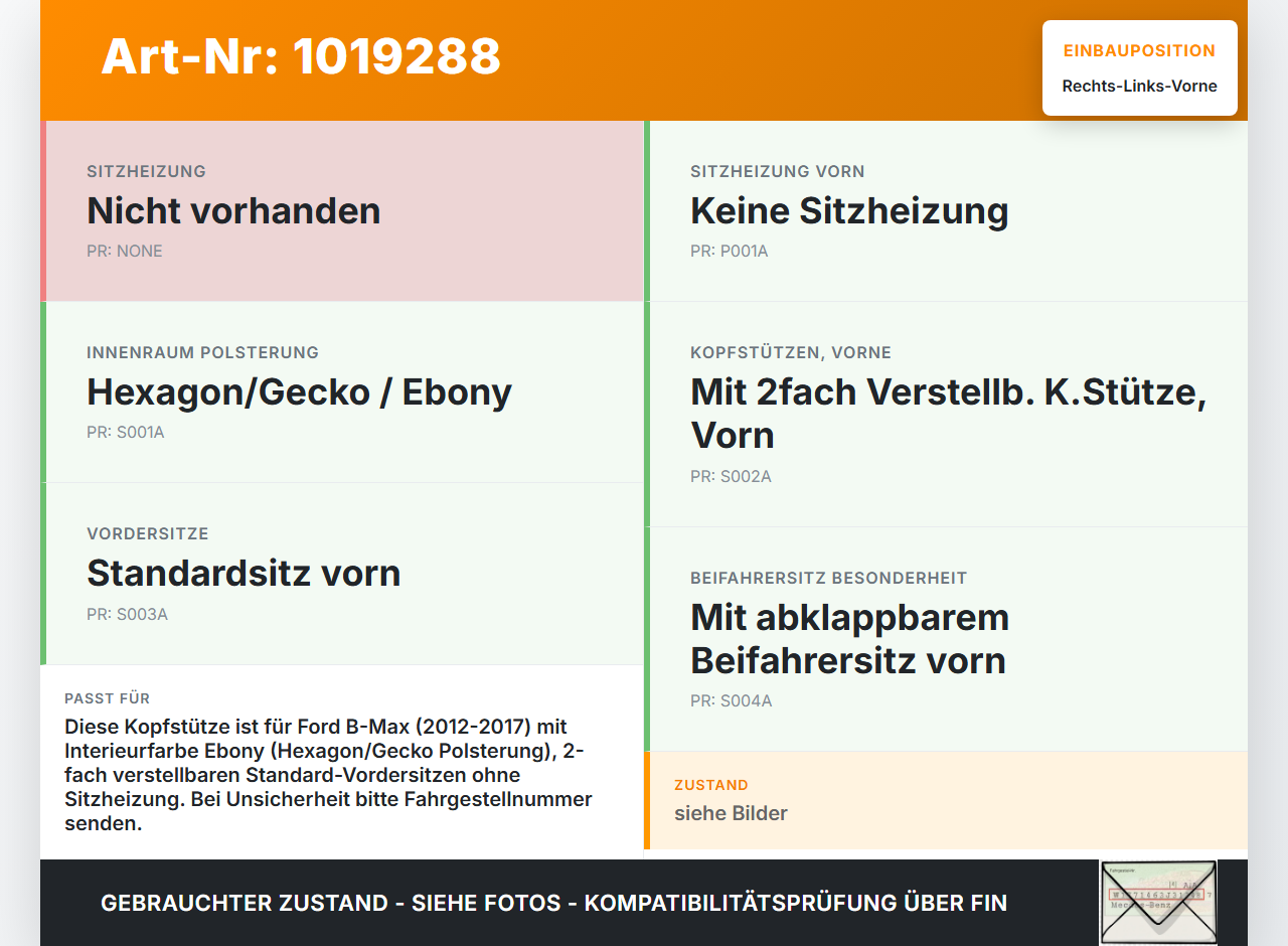 Ford B-Max 12-17 Kopfstütze für Fahrer Sitz Rechts oder Links Vorne Ford B-Max 12-17 21.03.2013 AV11-R611A08-KE3ZHE... Vorschau 3
