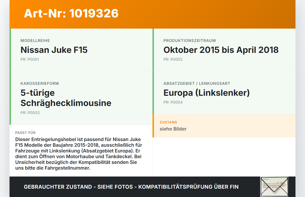 Nissan Juke F15 15-18 Hebel Entriegelung für Motorhaube und Tankdeckel Nissan Juke F15 15-18 01.01.2017 gebraucht Vorschau 3