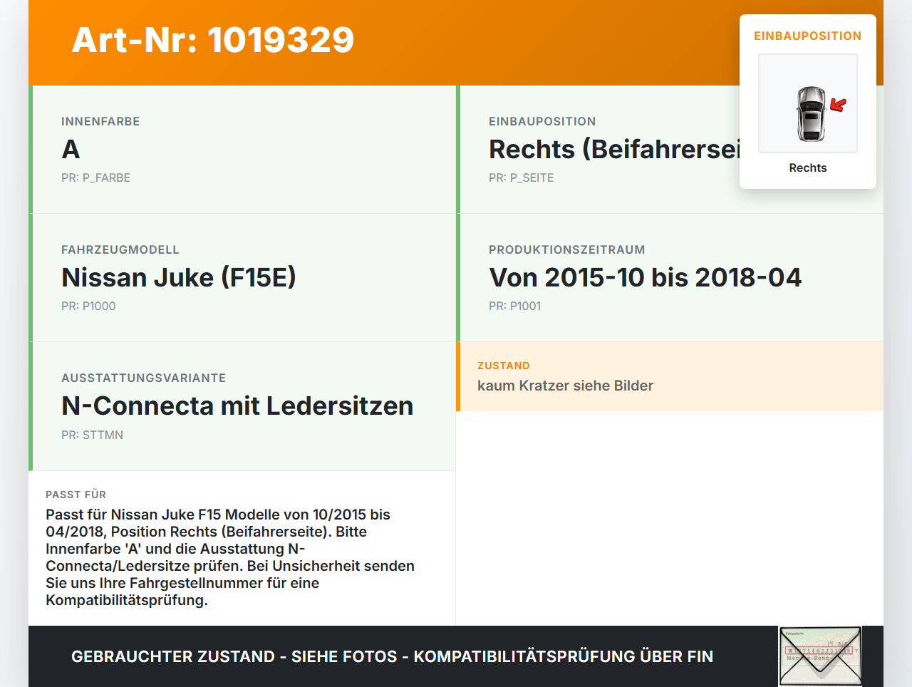 Nissan Juke F15 15-18 Luftdusche Luftdüse Rechts Nissan Juke F15 15-18 01.01.2017 687601KE0A 687P400A14 gebraucht Vorschau 3