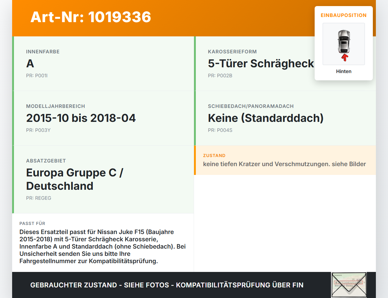 Nissan Juke F15 15-18 Innenleuchte Innenraumleuchte Hinten Nissan Juke F15 15-18 01.01.2017 gebraucht Vorschau 3