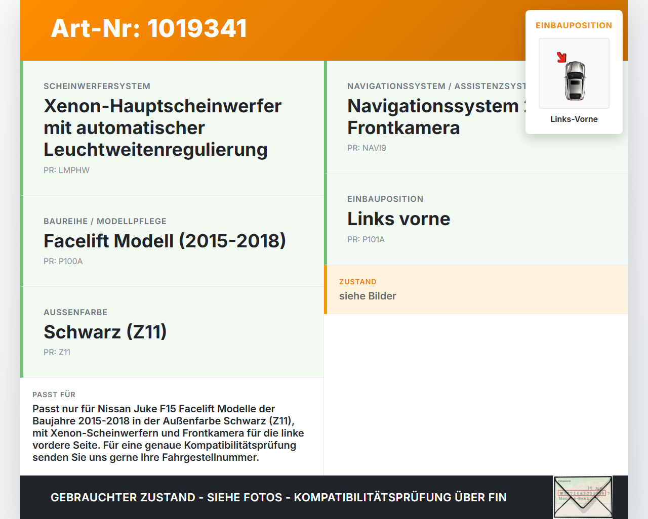 Nissan Juke F15 15-18 Lufteinlassgitter für Stoßstange Stoßfänger Links Vorne Z11 Nissan Juke F15 15-18 01.01.2017... Vorschau 3