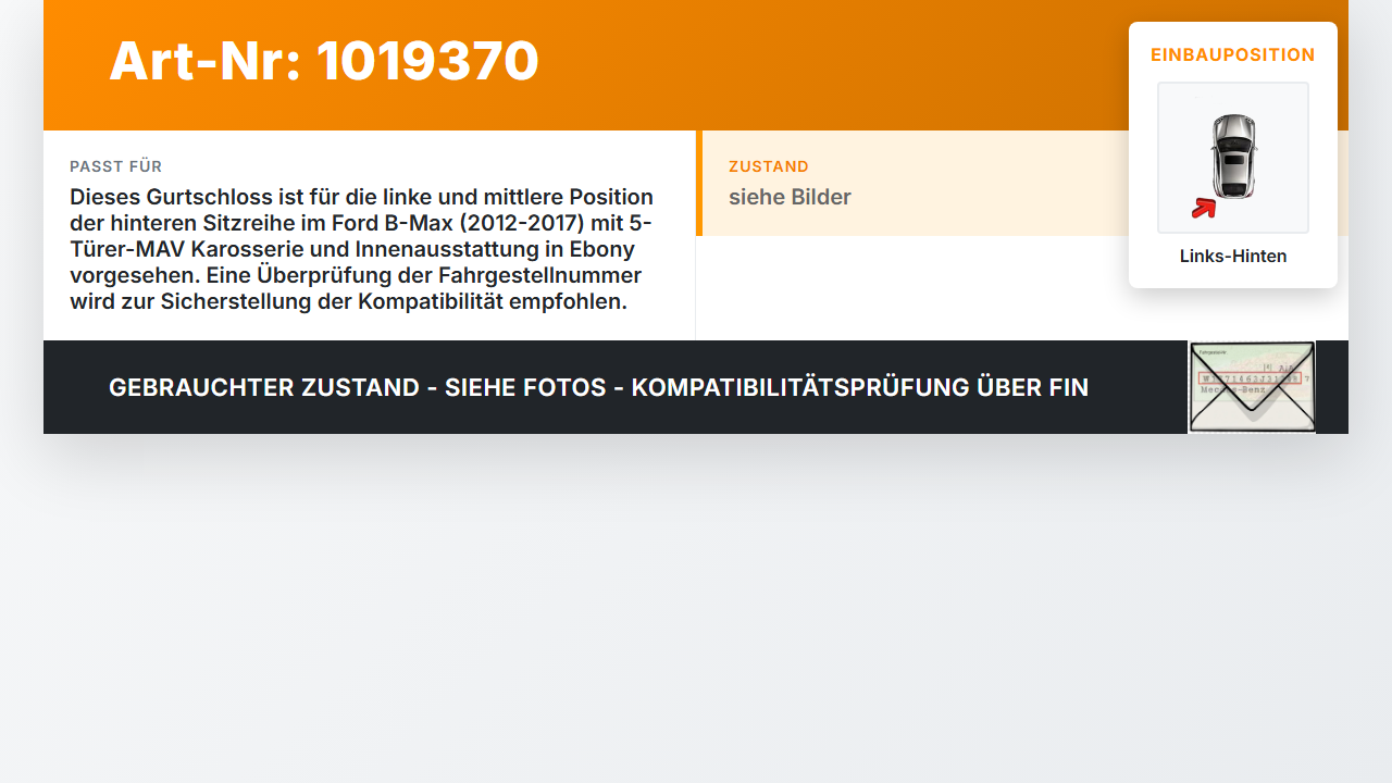 Ford B-Max 12-17 Gurtschloss Links und Mitte Hinten Ford B-Max 12-17 21.03.2013 AV11-60045-AC 34072328 3C30613 gebraucht Vorschau 3