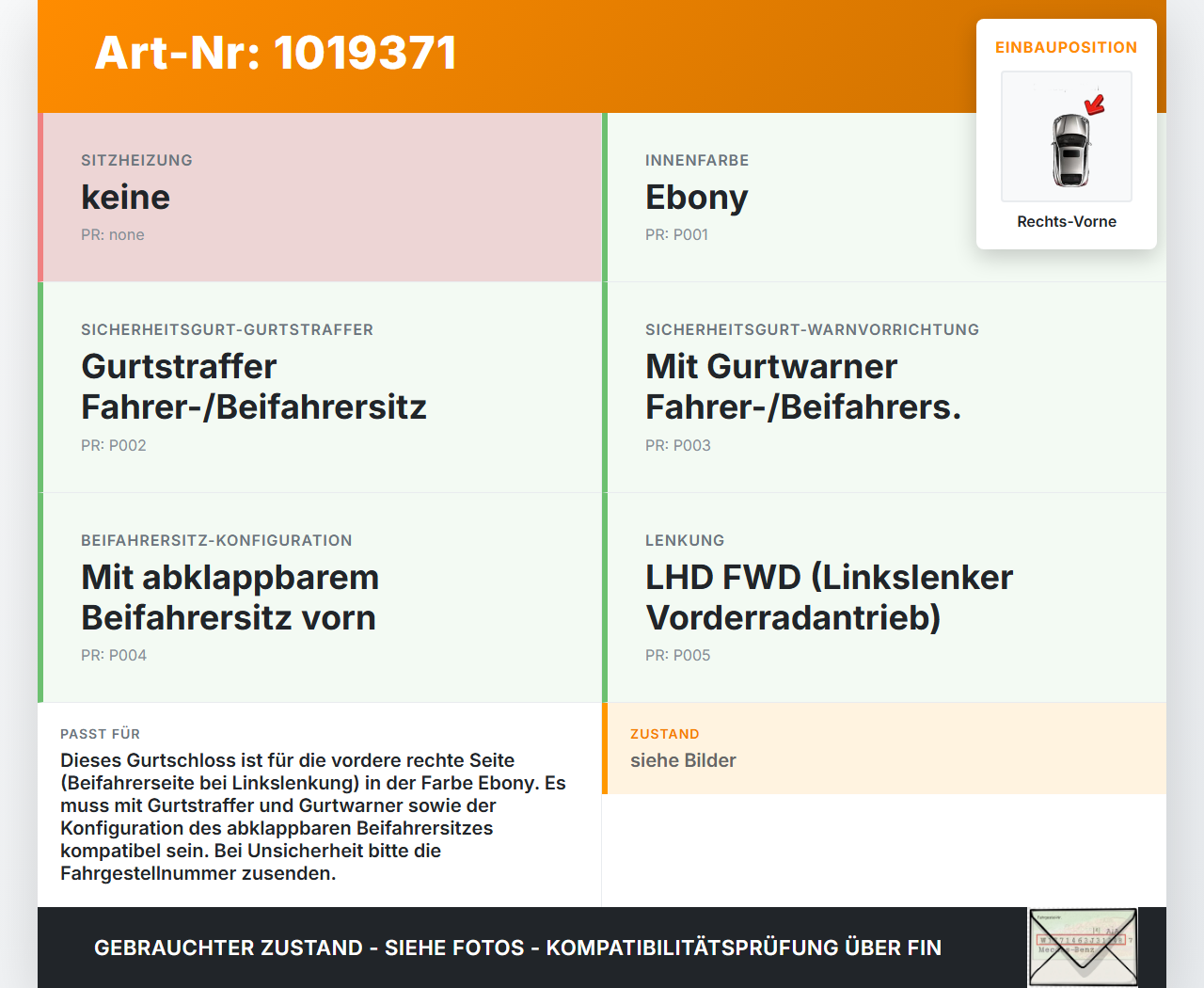 Ford B-Max 12-17 Gurtschloss Rechts Vorne Ford B-Max 12-17 21.03.2013 AV11-R61208-AC 34111488 gebraucht Vorschau 3