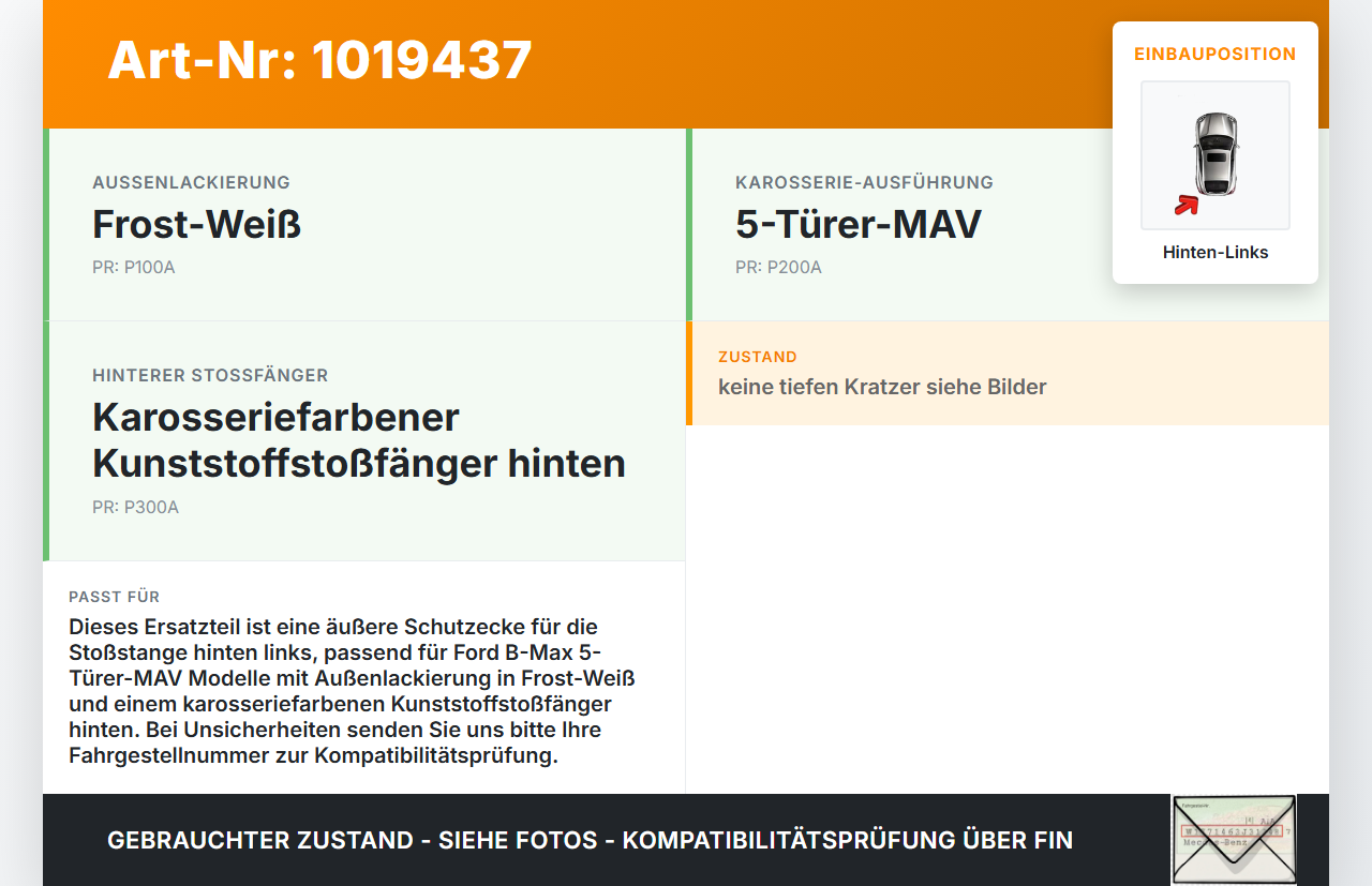 Ford B-Max 12-17 Blende Aussen Schutzecke für Stoßstange Hinten Links Ford B-Max 12-17 21.03.2013 AV11-R29613-AD... Vorschau 3