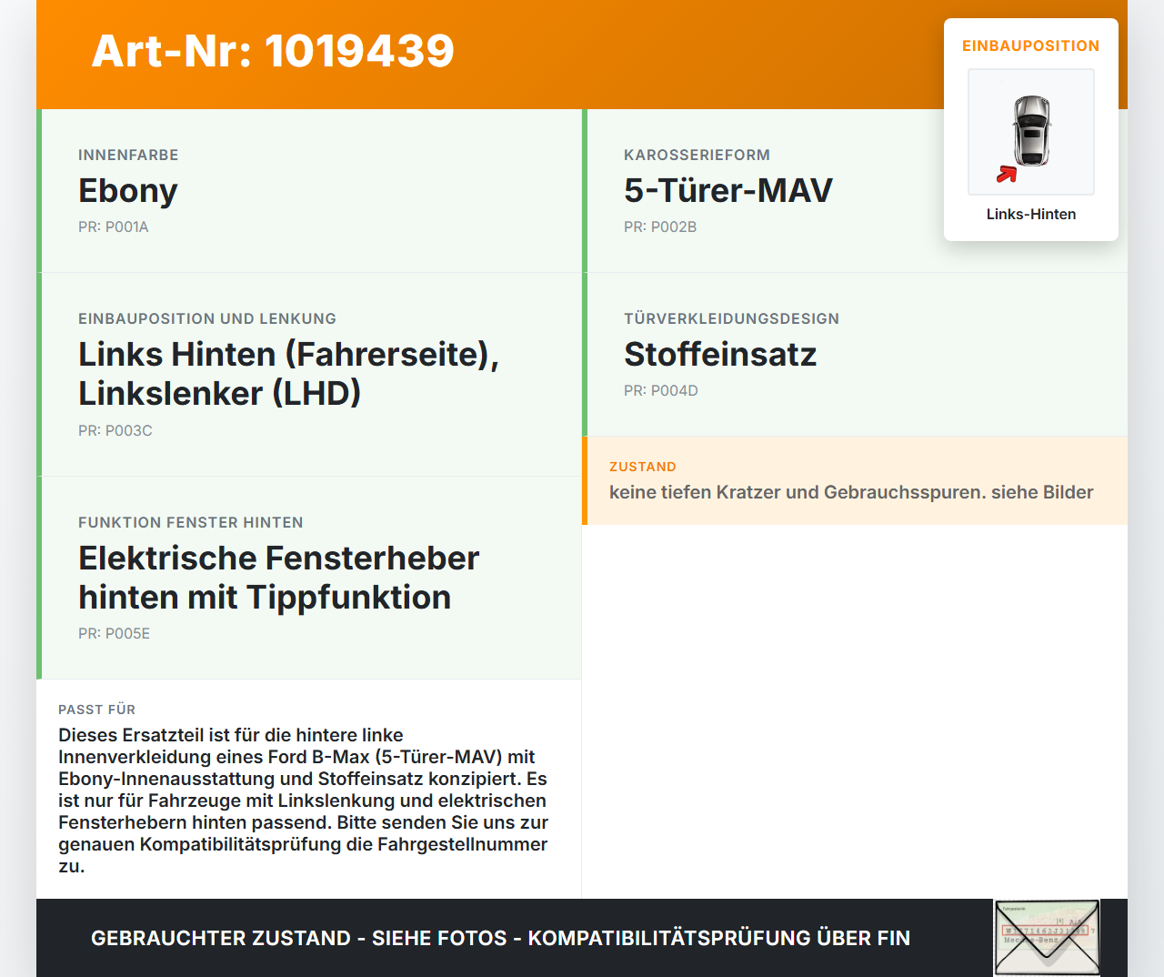 Ford B-Max 12-17 Seitenverkleidung Wandpappe Links Hinten Ford B-Max 12-17 21.03.2013 AV11-R27407-AE3ZHE... Vorschau 3