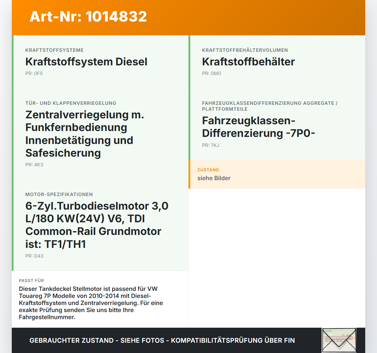 VW Touareg 7P 10-14 Tankdeckel Stellmotor Tankklappenmotor VW Touareg 7P 10-14 11.10.2011 7P0810773D 7P0810773B... Vorschau 3