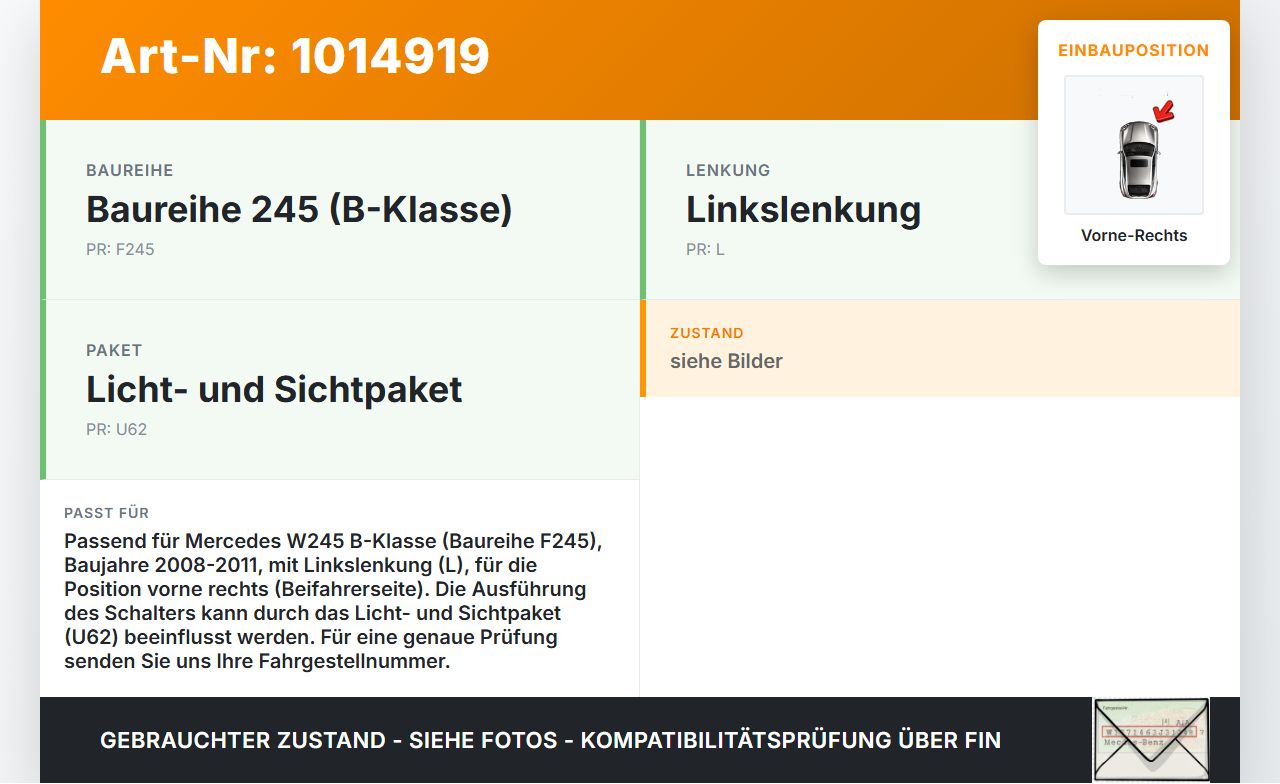 Mercedes W245 B180 08-11 Fensterheberschalter Schalter Knopf Vorne Rechts Mercedes W245 B180 08-11 27.07.2011... Vorschau 3
