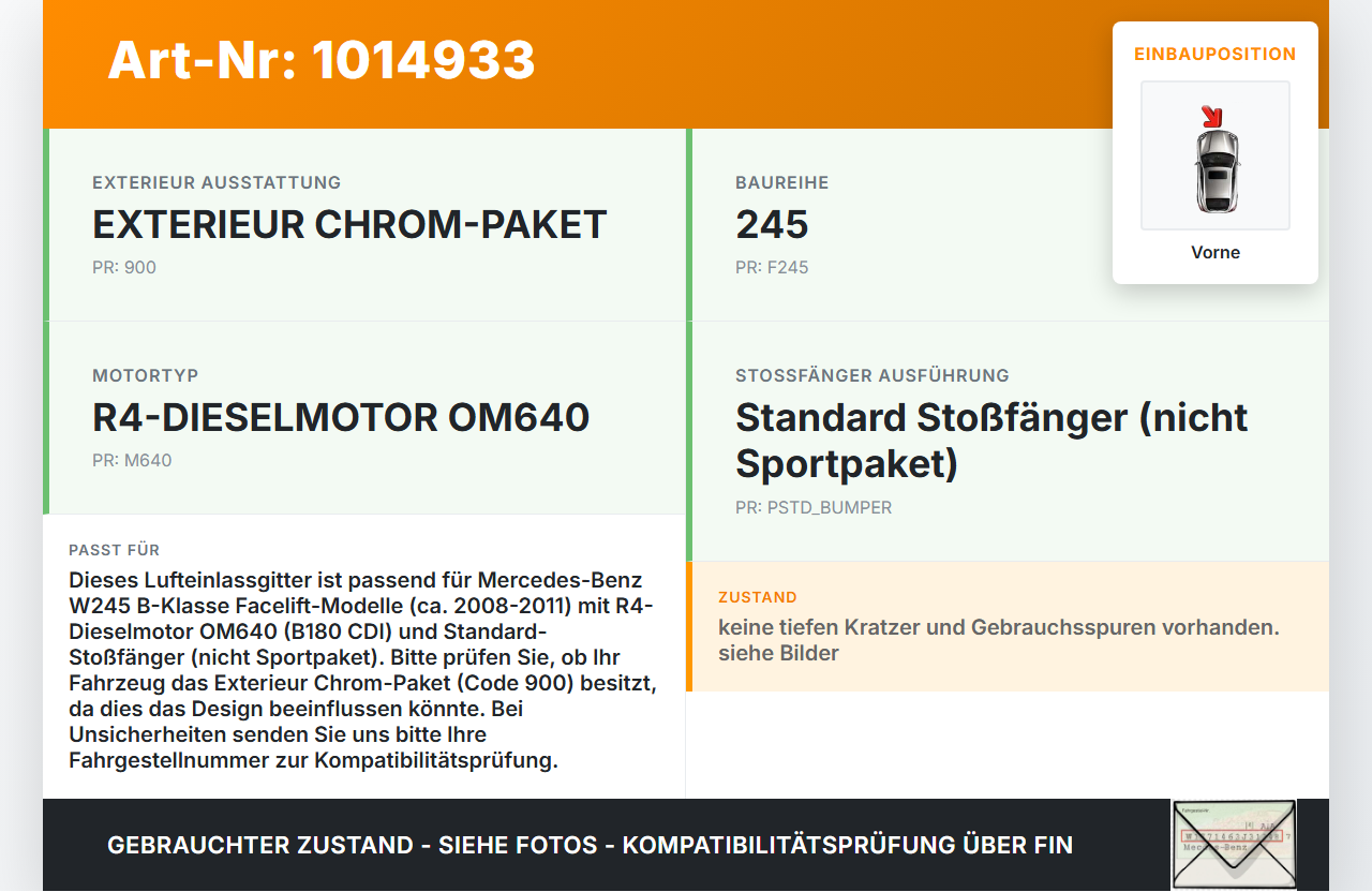 Mercedes W245 B180 08-11 Lufteinlassgitter für Stoßstange Stoßfänger Vorne 761 Mercedes W245 B180 08-11 27.07.2011... Vorschau 3