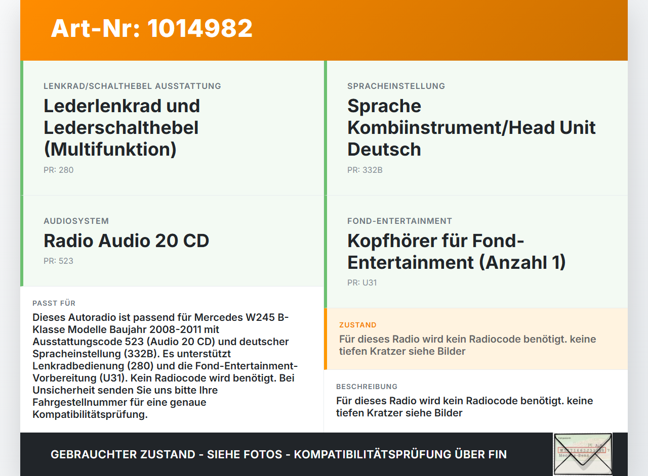 Mercedes W245 B180 08-11 Autoradio CD-Radio MF2830 Mercedes W245 B180 08-11 27.07.2011 A1699002000 A1698010700... Vorschau 3