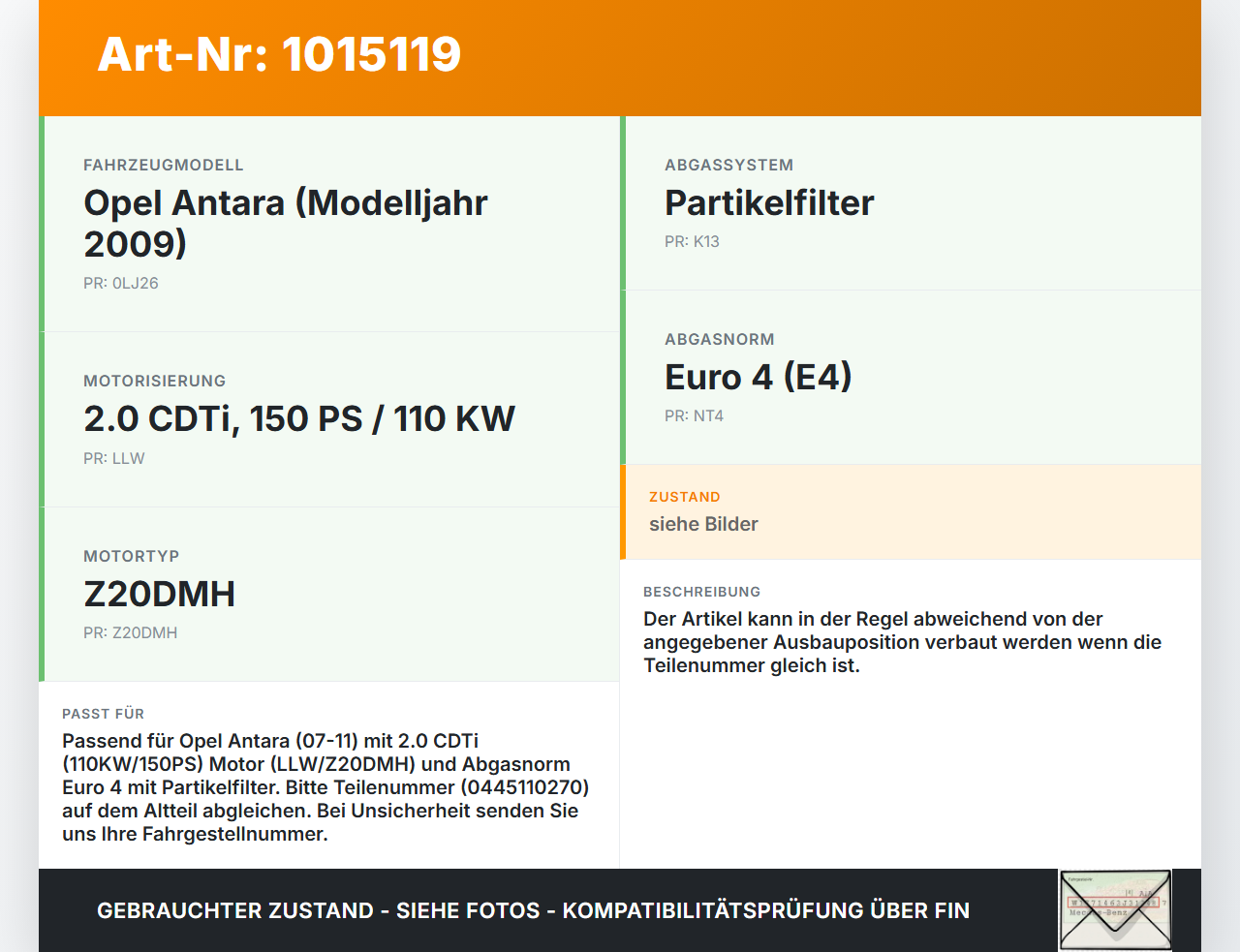 Opel Antara 07-11 CDTI 2,0 110KW Injektor Einspritzdüse Rail Zyl.2 Opel Antara 07-11 17.02.2010 0445110270 gebraucht Vorschau 3
