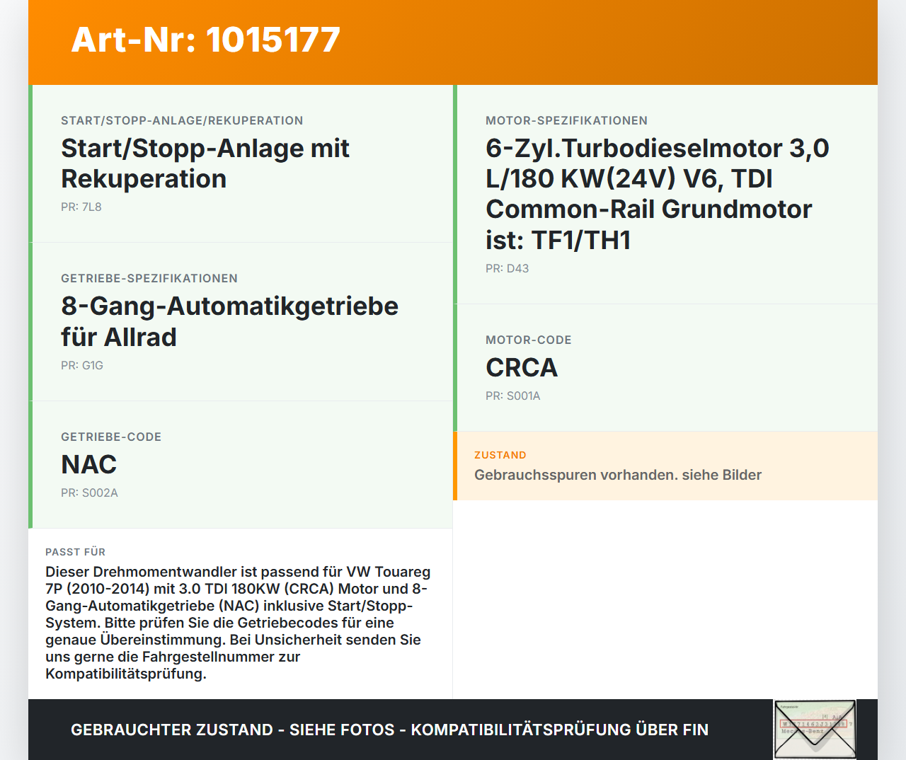 VW Touareg 7P 10-14 3,0 180KW Autom Wandler Drehmomentwandler für Getriebe VW Touareg 7P 10-14 11.10.2011... Vorschau 3