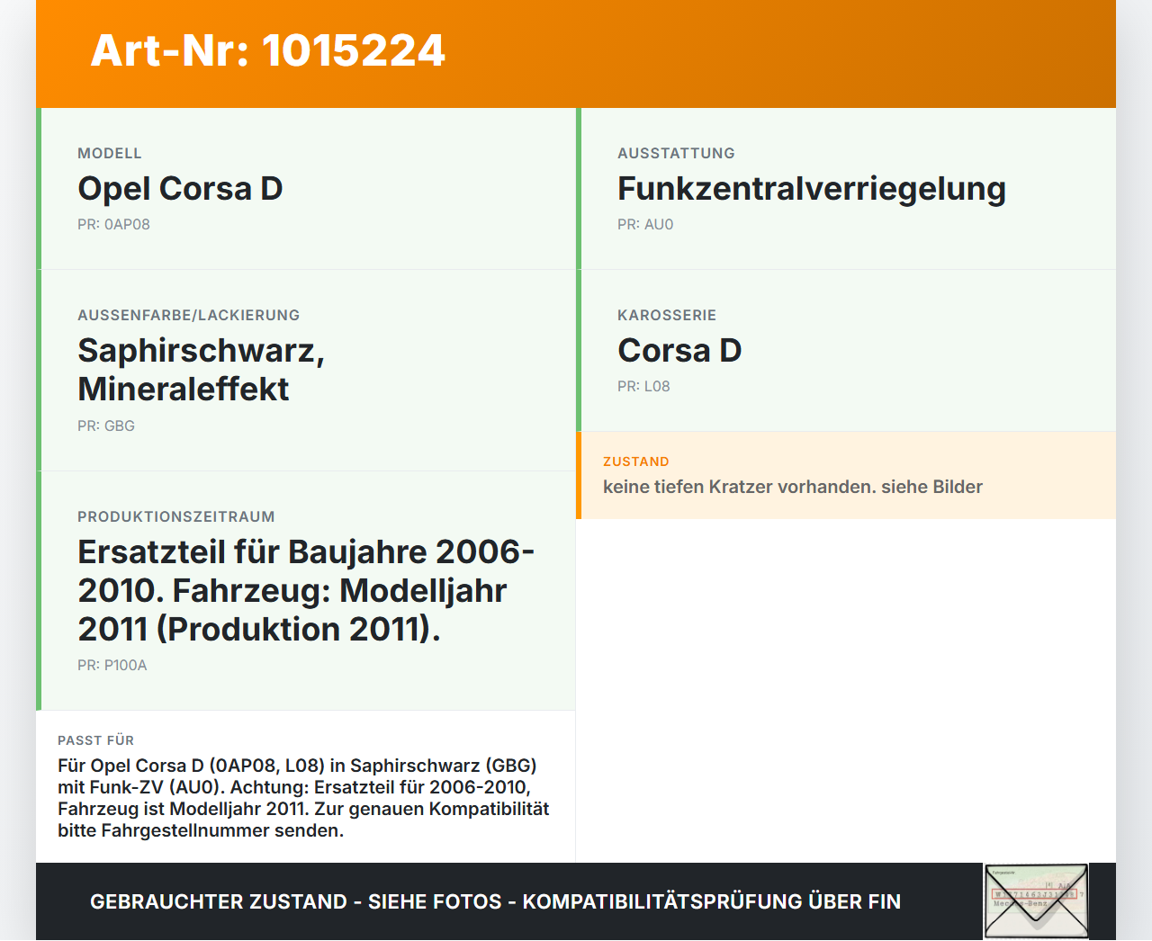 Opel Corsa D S07 11-14 3T Griffleiste Griff Taster Öffner aussen für Heckklappe GBG Opel Corsa D S07 11-14... Vorschau 3