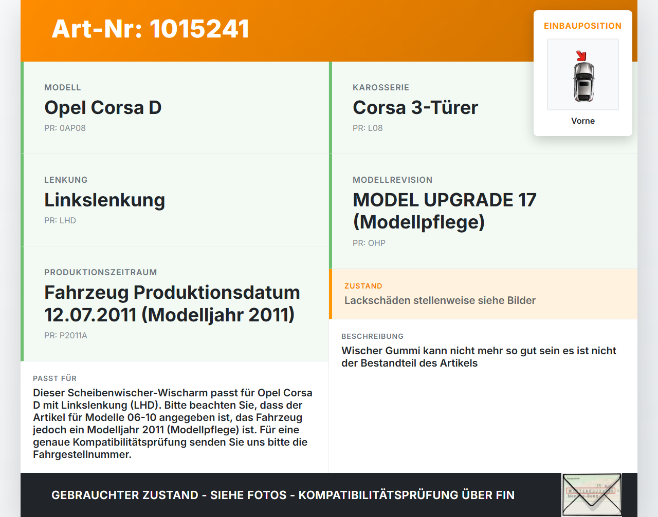 Opel Corsa D S07 11-14 2x Scheibenwischer Wischarm Vorne Opel Corsa D S07 11-14 28.07.2011 gebraucht Vorschau 3