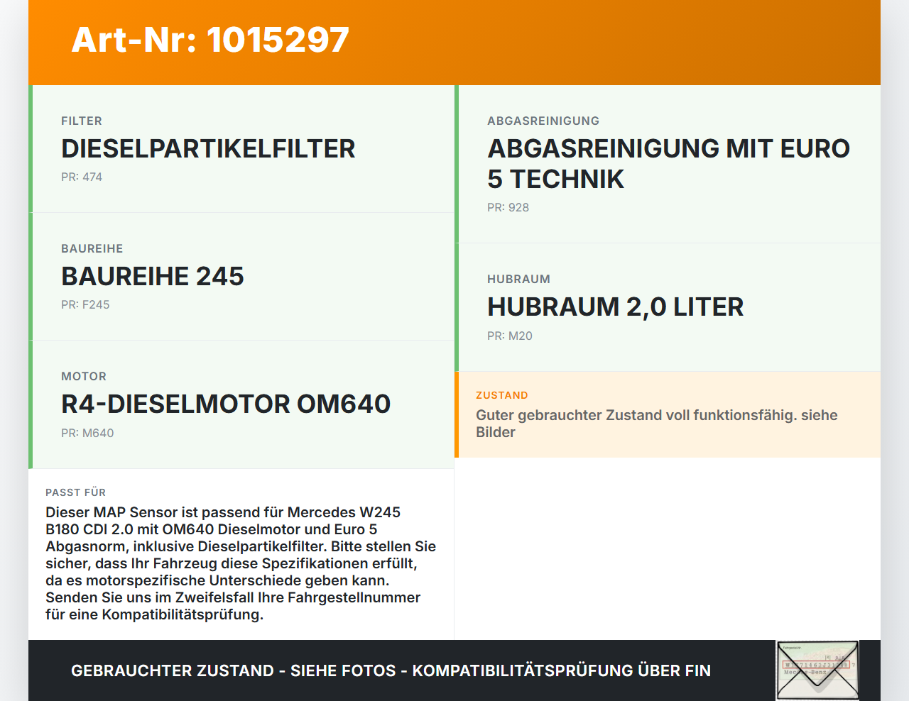 Mercedes W245 B180 08-11 CDI 2,0 80KW Luftdruck MAP Sensor Mercedes W245 B180 08-11 27.07.2011 A0061539928... Vorschau 3