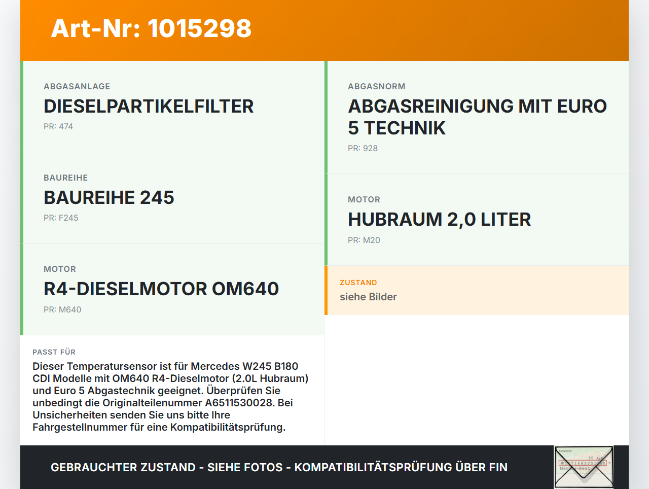 Mercedes W245 B180 08-11 CDI 2,0 80KW Sensor Temperatursensor Ansaugsonde Ansaugluft Mercedes W245 B180 08-11... Vorschau 3