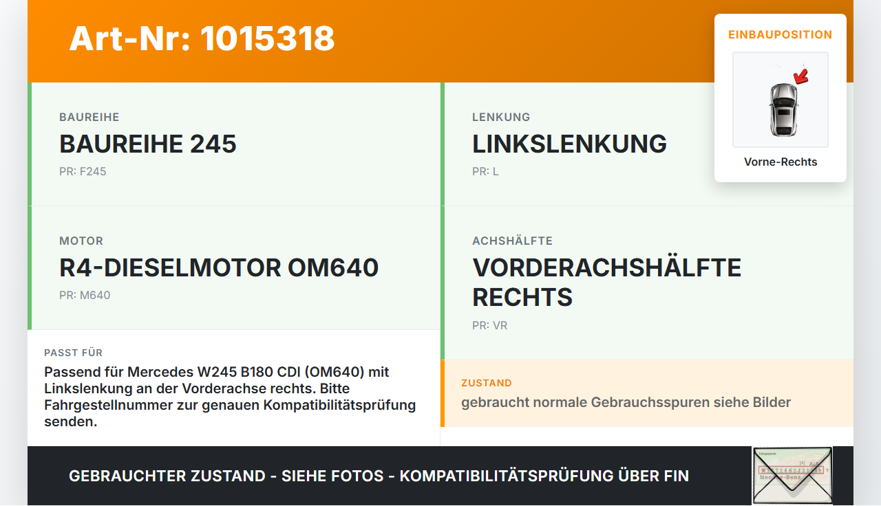 Mercedes W245 B180 08-11 CDI 2,0 80KW Bremssattel Bremszange Vorne Rechts Mercedes W245 B180 08-11 27.07.2011... Vorschau 3