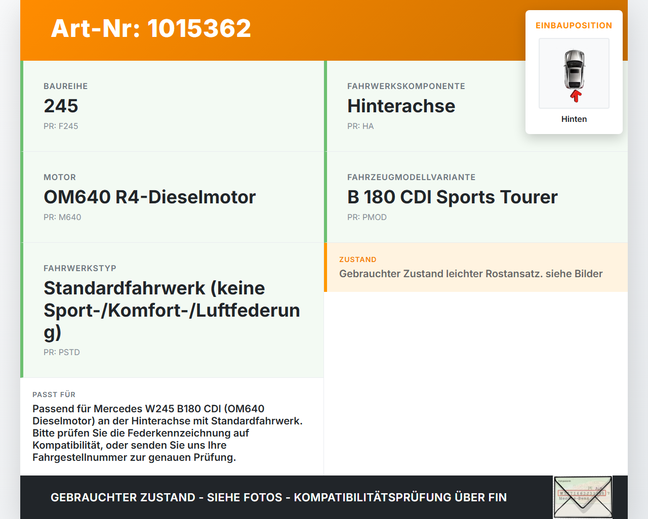 Mercedes W245 B180 08-11 Beide Feder Federn Hinten Mercedes W245 B180 08-11 27.07.2011 gebraucht Vorschau 3