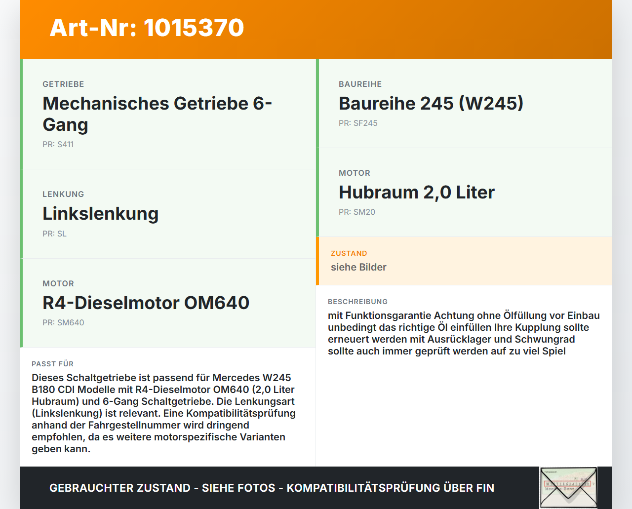 Mercedes W245 B180 08-11 CDI 2,0 80KW 711640 Schaltgetriebe Getriebe Mercedes W245 B180 08-11 27.07.2011... Vorschau 3