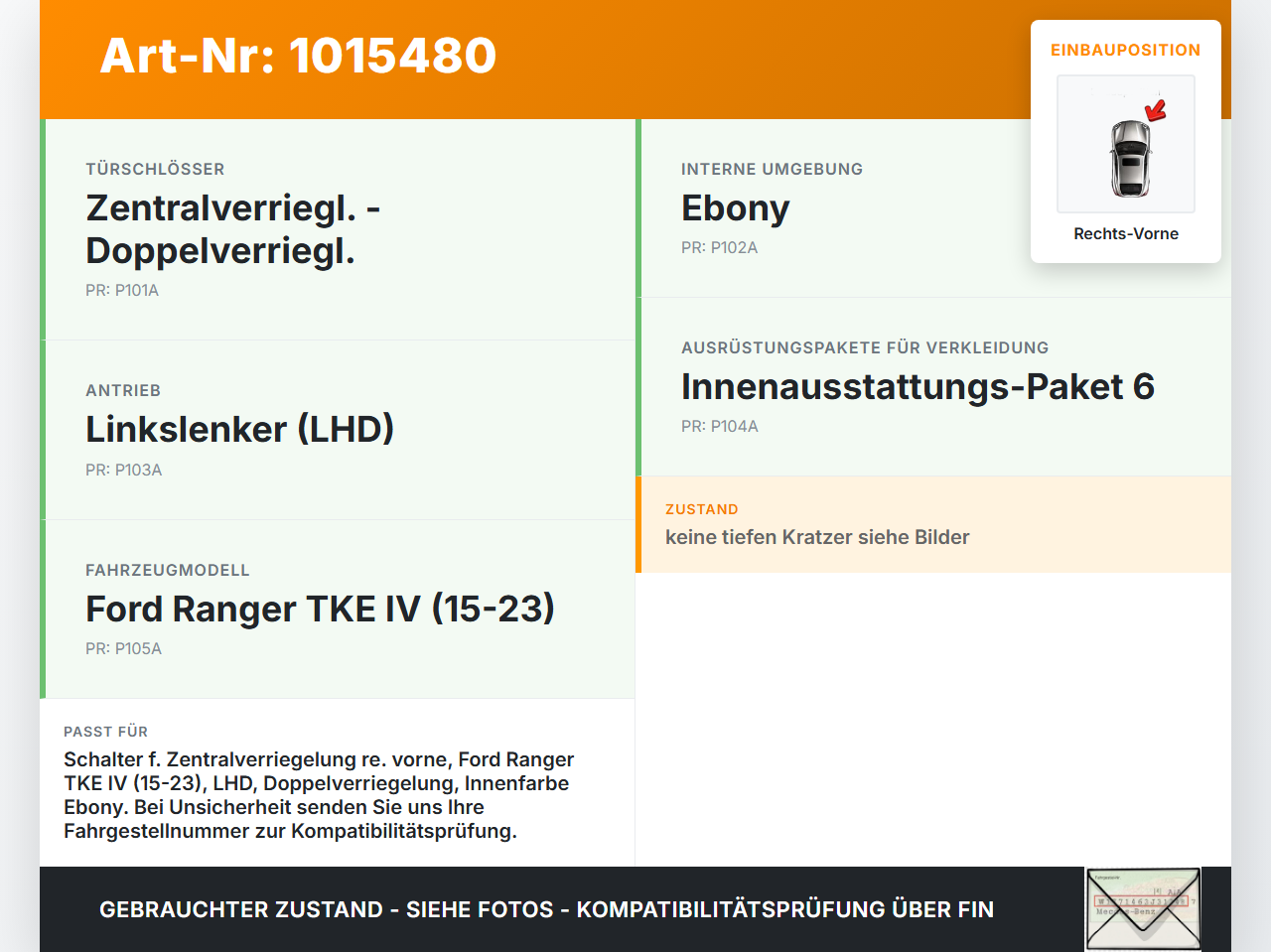 Ford Ranger TKE IV 15-23 Schalter Zentralverriegelung Verriegelung Rechts Vorne Ford Ranger TKE IV 15-23 25.11.2021... Vorschau 3