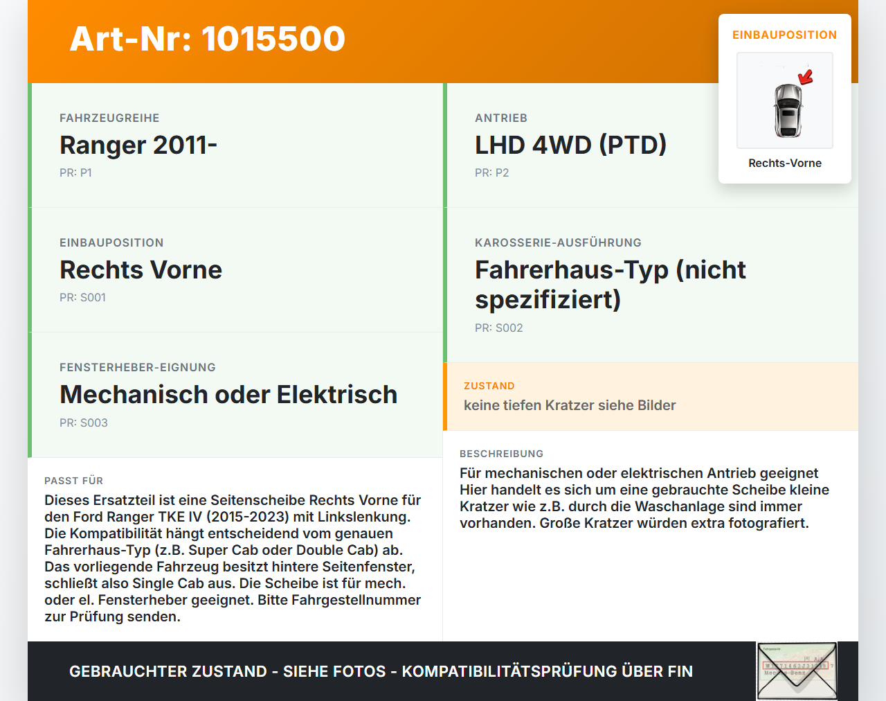 Ford Ranger TKE IV 15-23 Seitenscheibe RVK Türscheibe Rechts Vorne Ford Ranger TKE IV 15-23 25.11.2021... Vorschau 3
