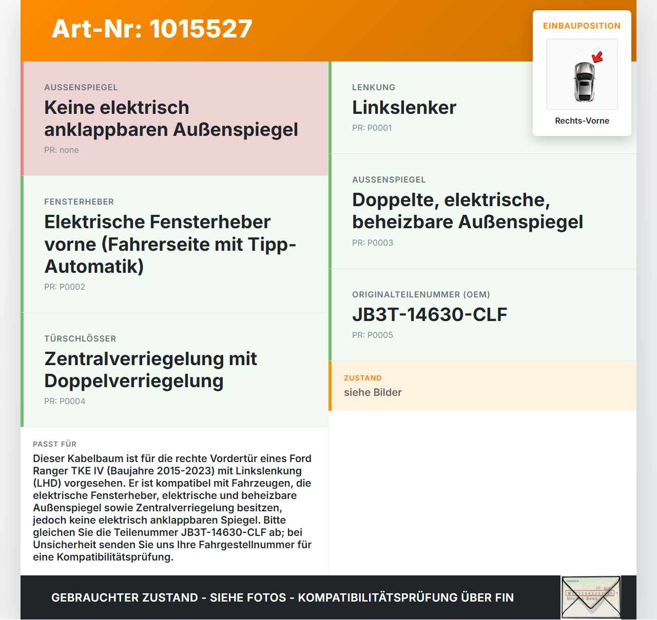 Ford Ranger TKE IV 15-23 Kabelbaum für Tür und Fensterheber Rechts Vorne Ford Ranger TKE IV 15-23 25.11.2021... Vorschau 3