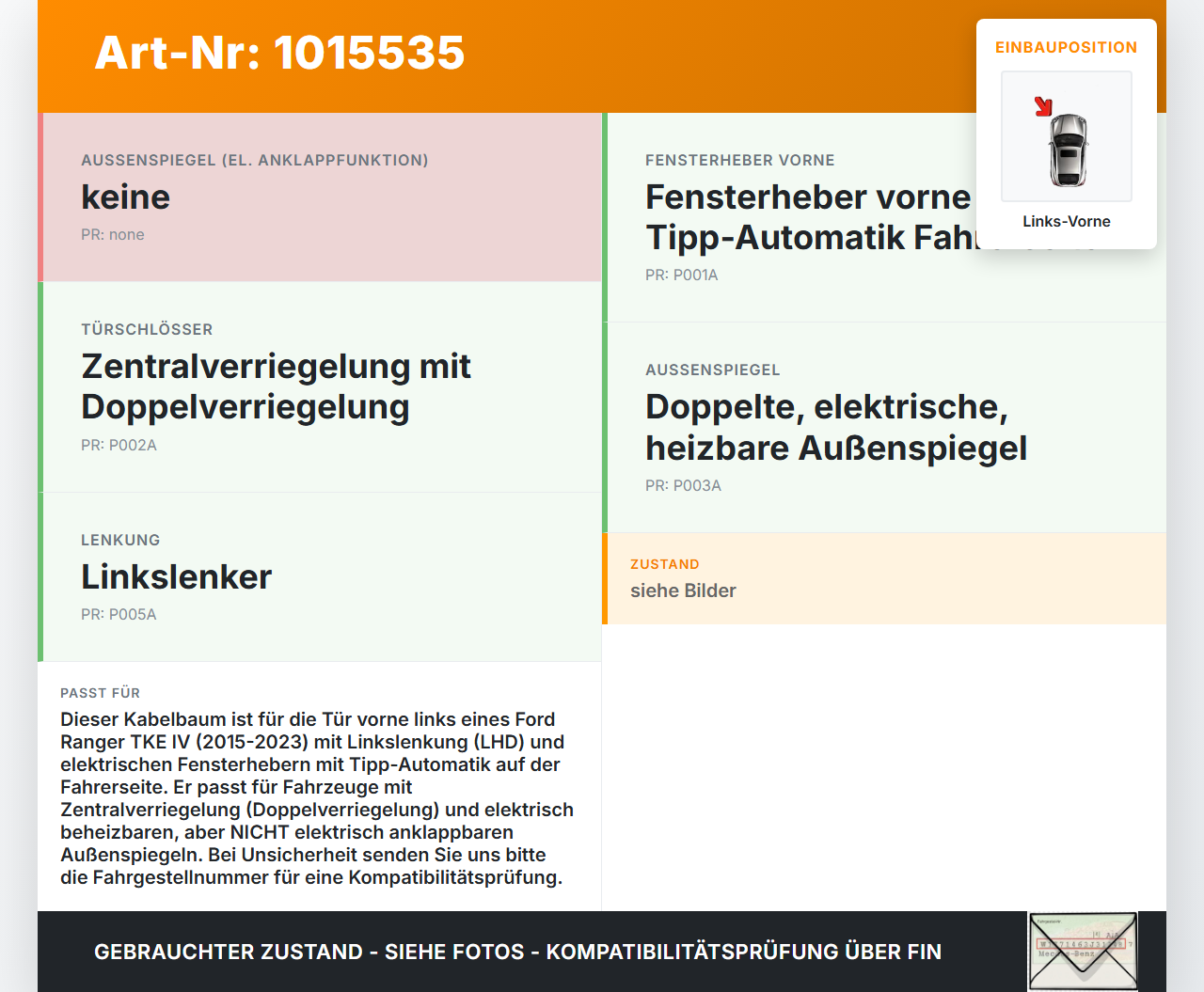 Ford Ranger TKE IV 15-23 Kabelbaum Tür und Fensterheber Links Vorne Ford Ranger TKE IV 15-23 25.11.2021... Vorschau 3