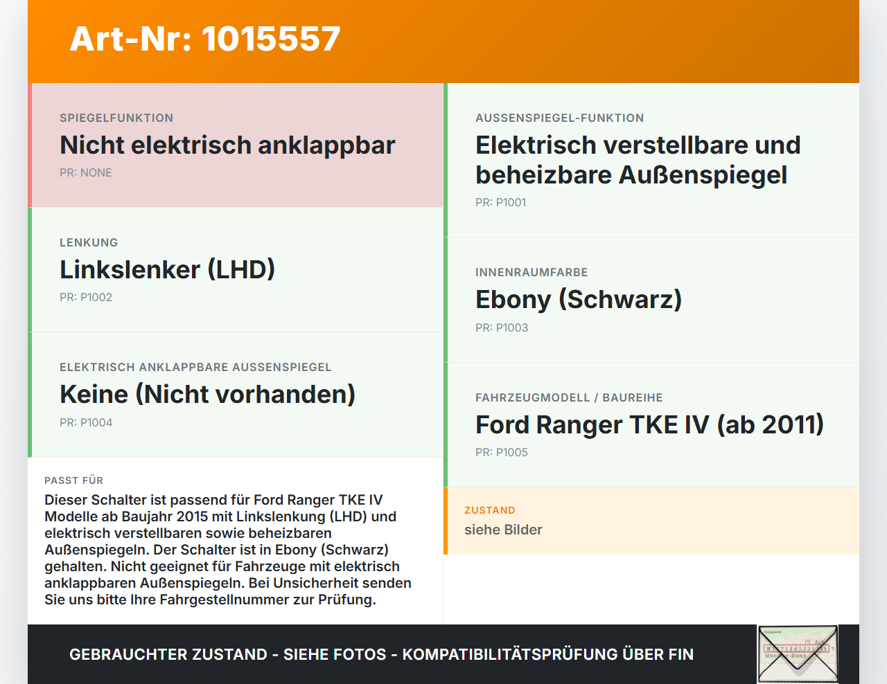 Ford Ranger TKE IV 15-23 Spiegelverstellung Aussenspiegel Schalter Ford Ranger TKE IV 15-23 25.11.2021... Vorschau 3