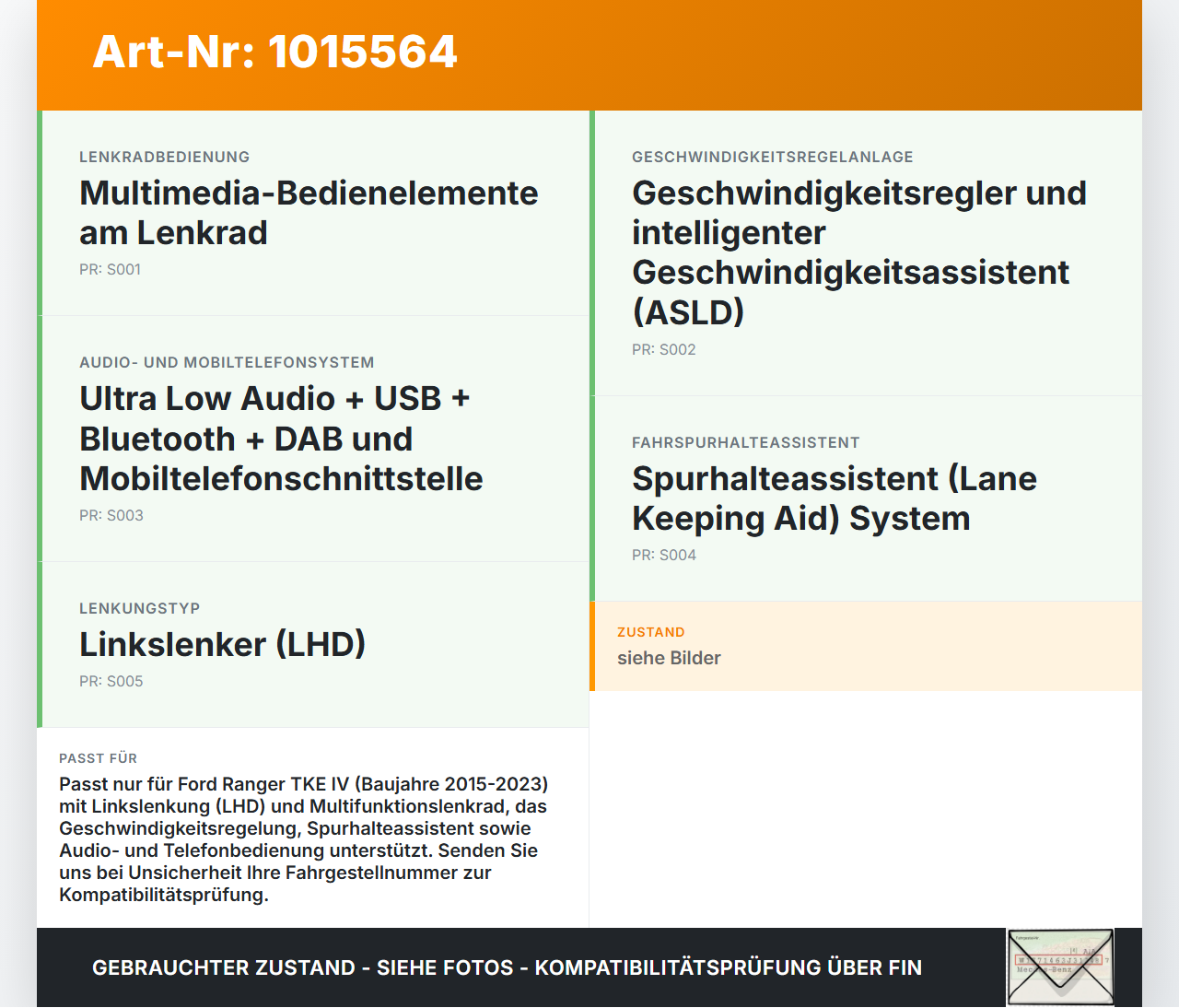Ford Ranger TKE IV 15-23 Schaltzentrum für Lenkrad Ford Ranger TKE IV 15-23 25.11.2021 JB3T-14B522-RC3JA6 gebraucht Vorschau 3