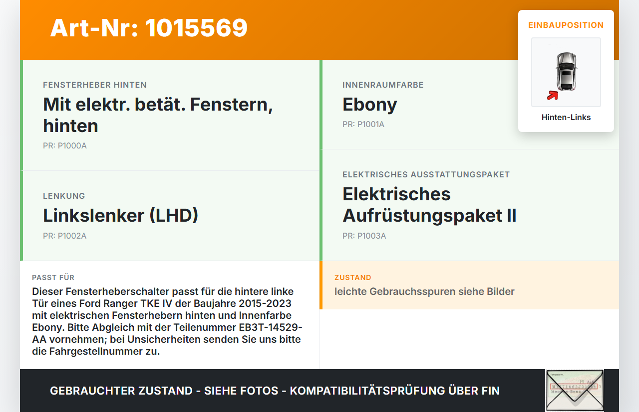 Ford Ranger TKE IV 15-23 Fensterheberschalter Schalter für Tür Hinten Links Ford Ranger TKE IV 15-23 25.11.2021... Vorschau 3