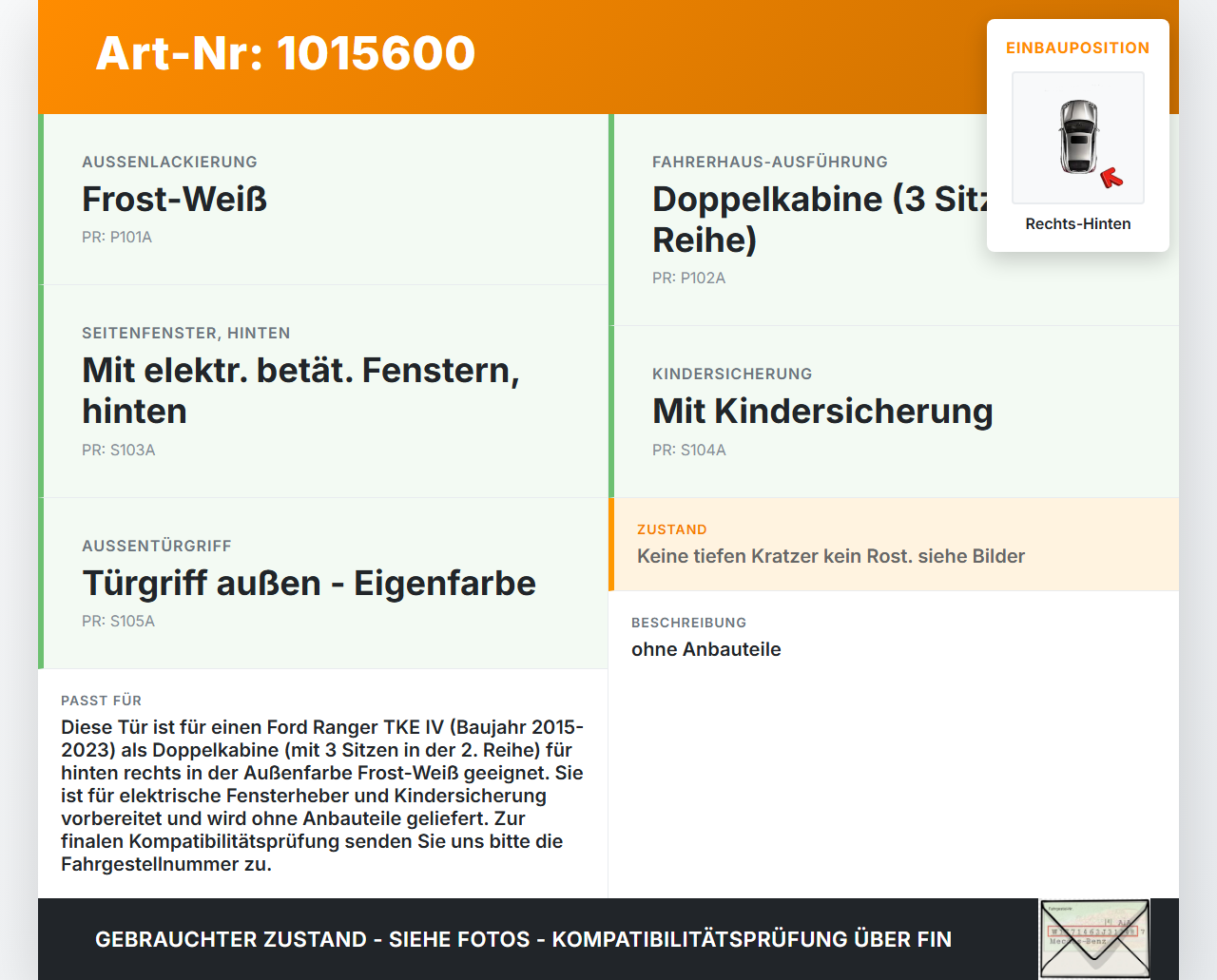 Ford Ranger TKE IV 15-23 Tür Rechts Hinten A Ford Ranger TKE IV 15-23 25.11.2021 AB39-2624630-AB AB39-2624700-AB... Vorschau 3