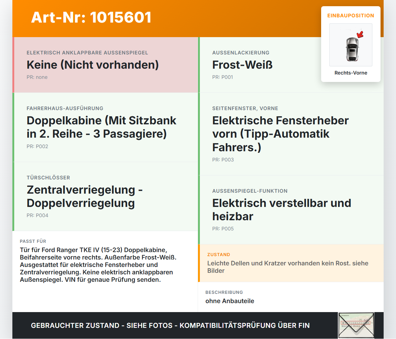 Ford Ranger TKE IV 15-23 Tür Beifahrertür Rechts Vorne A Ford Ranger TKE IV 15-23 25.11.2021 AB39-2620204-AC... Vorschau 3