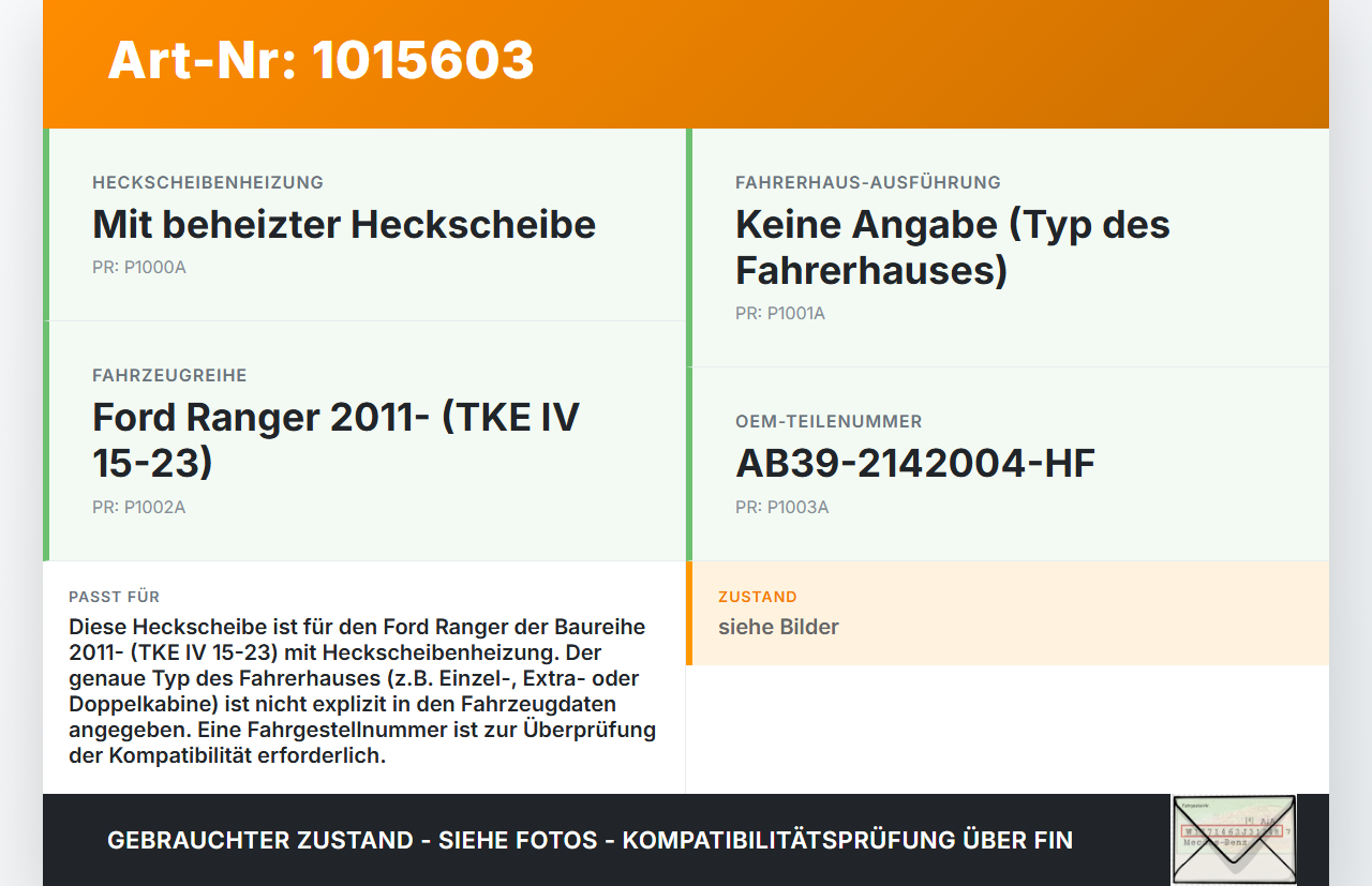 Ford Ranger TKE IV 15-23 Heckscheibe Rückwand Autoglas Ford Ranger TKE IV 15-23 25.11.2021 AB39-2142004-HF 2325509... Vorschau 3