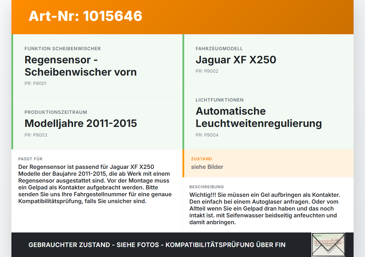Jaguar XF X250 11-15 Regensensor Jaguar XF X250 11-15 08.04.2013 C2Z27515 8X23-17D547-CA 321934000 gebraucht Vorschau 3