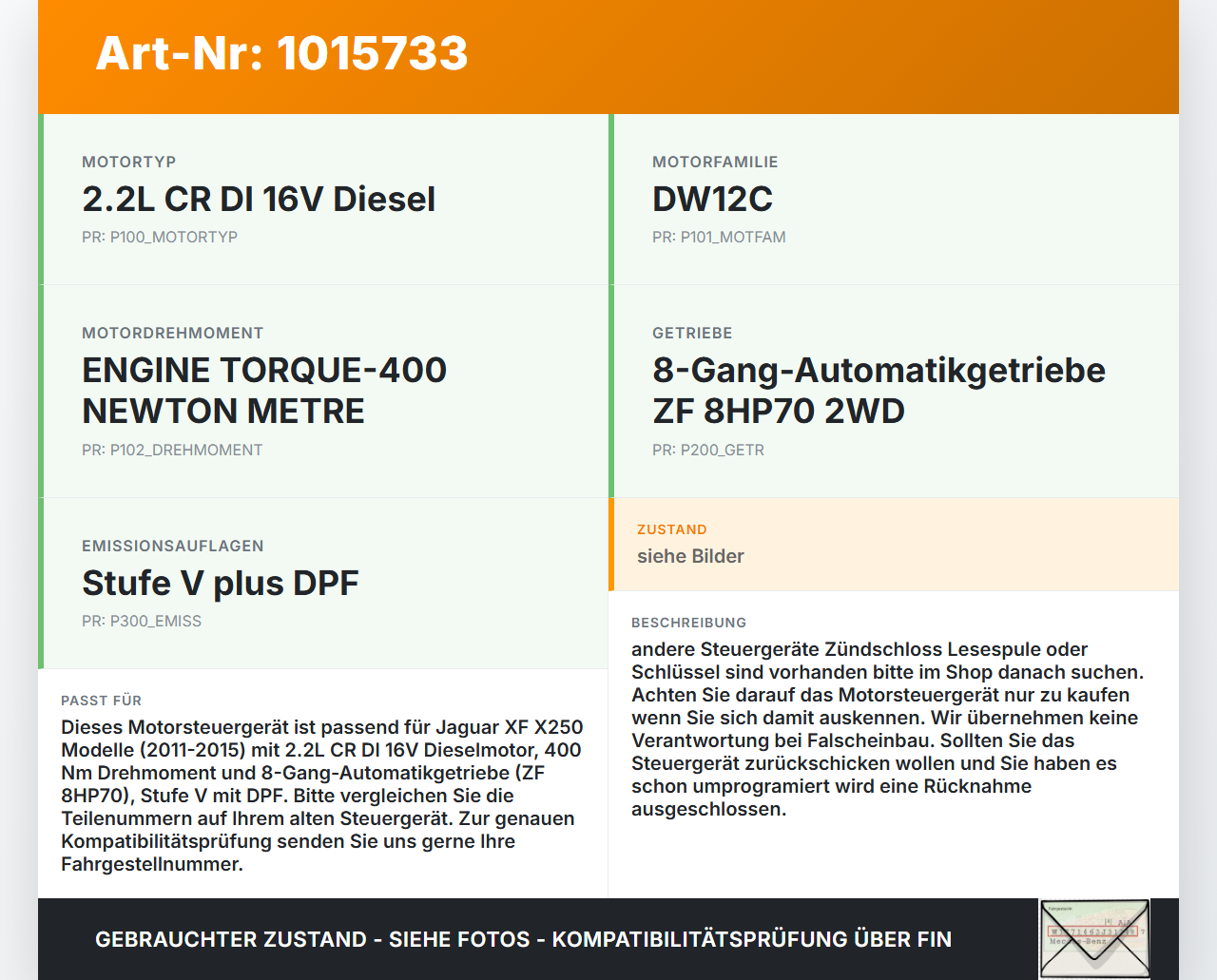 Jaguar XF X250 11-15 2,2D 120KW Steuergerät ECU für Motor Motorsteuergerät Jaguar XF X250 11-15 08.04.2013 C2Z27505... Vorschau 3