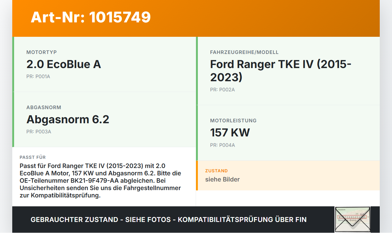 Ford Ranger TKE IV 15-23 2,0D 157KW EcoBlueA Ventil Common Rail Druckregelventil Druck Ford Ranger TKE IV 15-23... Vorschau 3