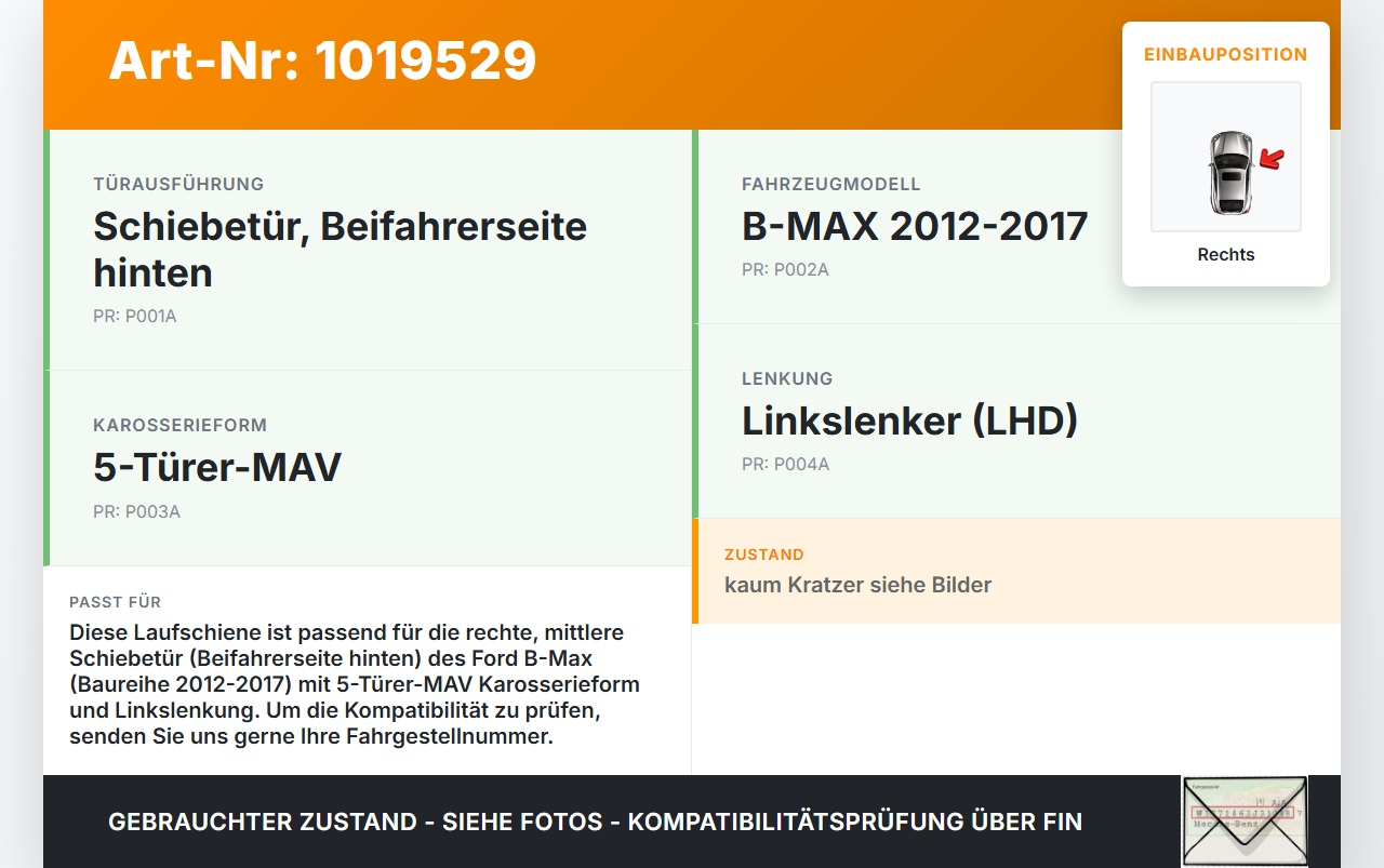 Ford B-Max 12-17 Laufschiene Führungsschiene für Schiebetür Rechts Mitte Ford B-Max 12-17 21.03.2013 AV11-R25004-AE... Vorschau 3