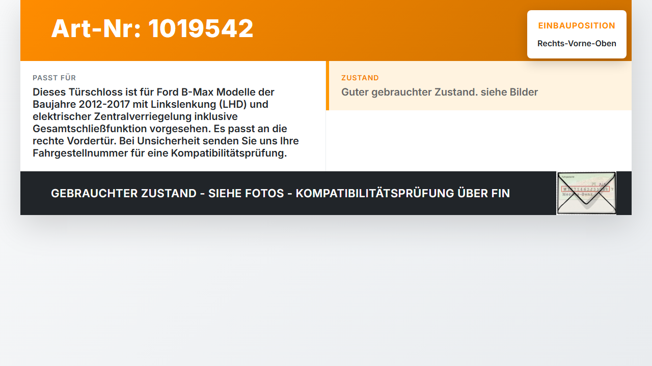 Ford B-Max 12-17 Türschloss Schloss Rechts Vorne Oben Ford B-Max 12-17 21.03.2013 AV1A-R218D04-AD gebraucht Vorschau 3