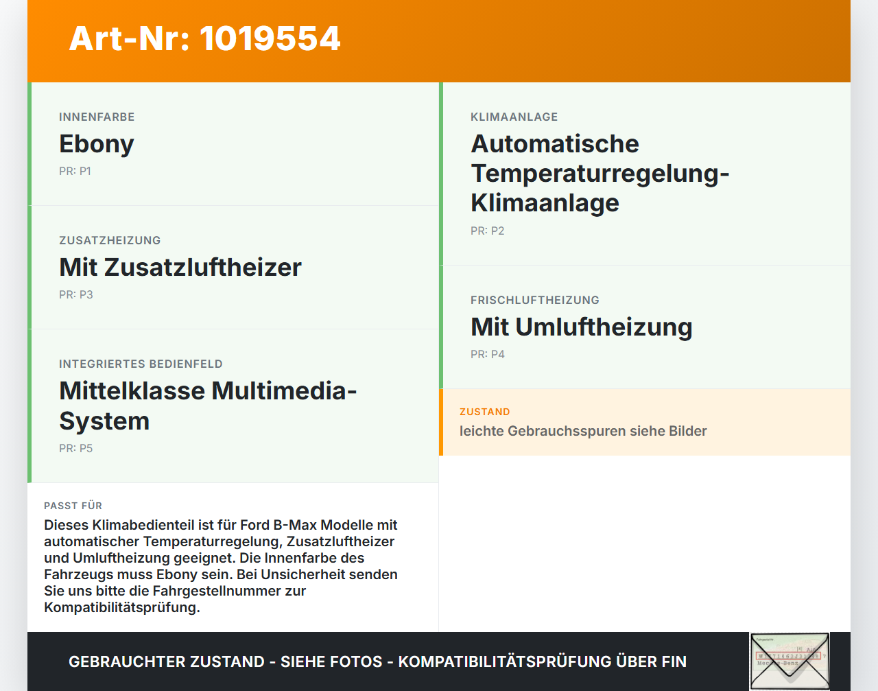 Ford B-Max 12-17 Klimabedienteil Heizungsbedienung Steuerung Klima Ford B-Max 12-17 21.03.2013 AV1T18C612 gebraucht Vorschau 3